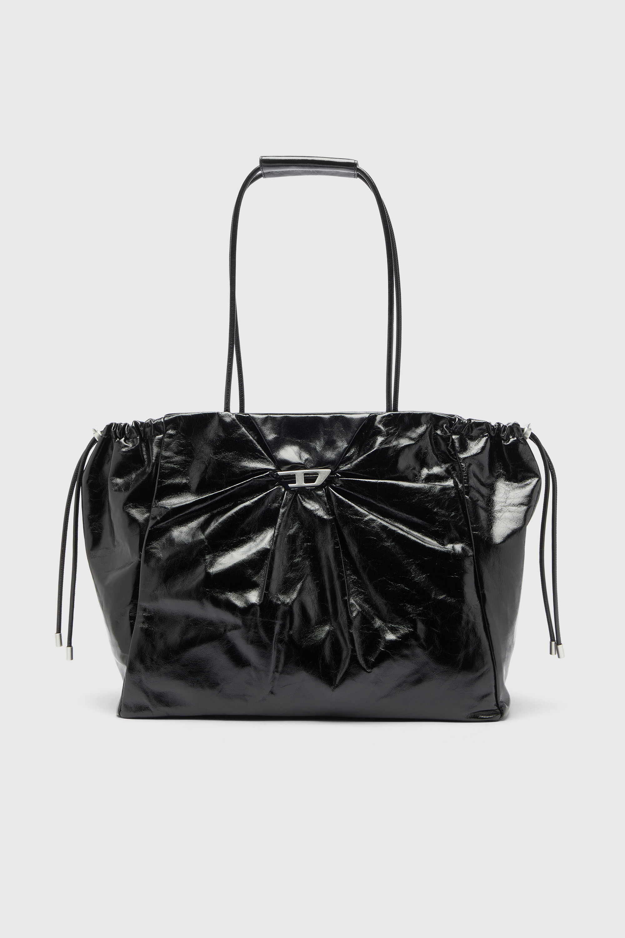 Women's Scrunch-D - Tote bag in shiny wrinkled leather | Black