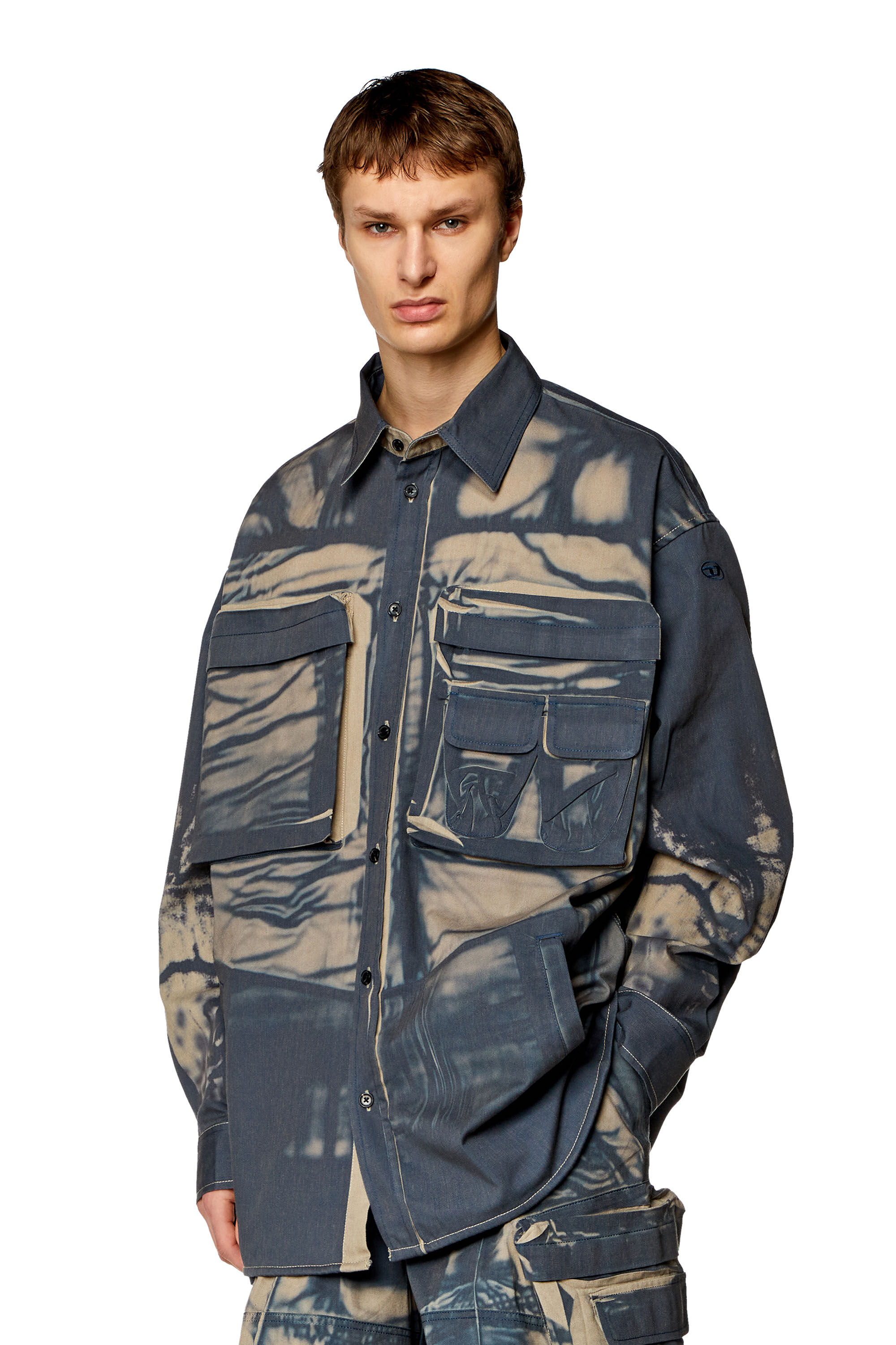 Diesel - S-CADD, Chemise cargo avec imprimé froissé Homme in Polychrome - 3