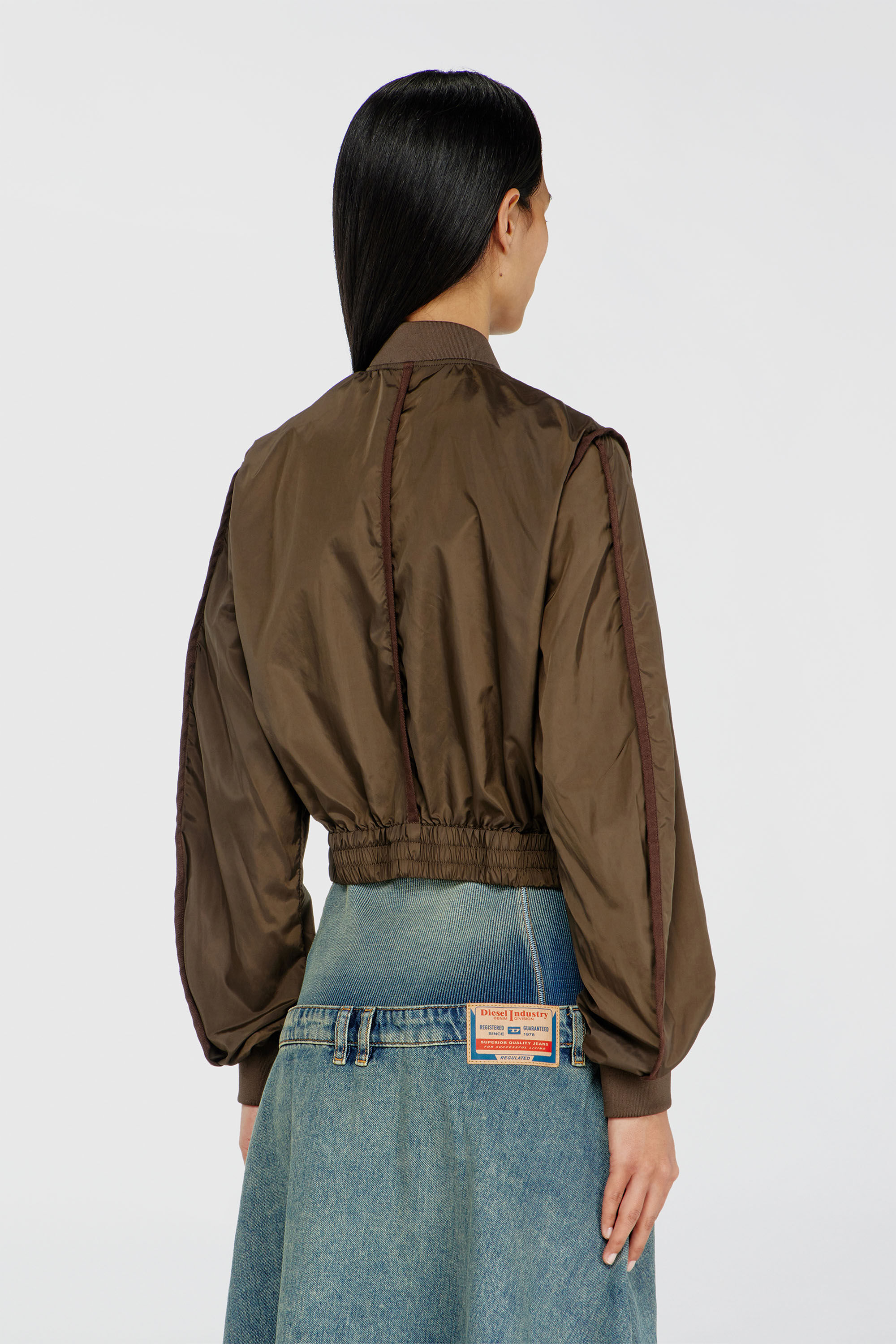 Women's Nylon jacket with tonal taping | Brown | Diesel {{Country}}