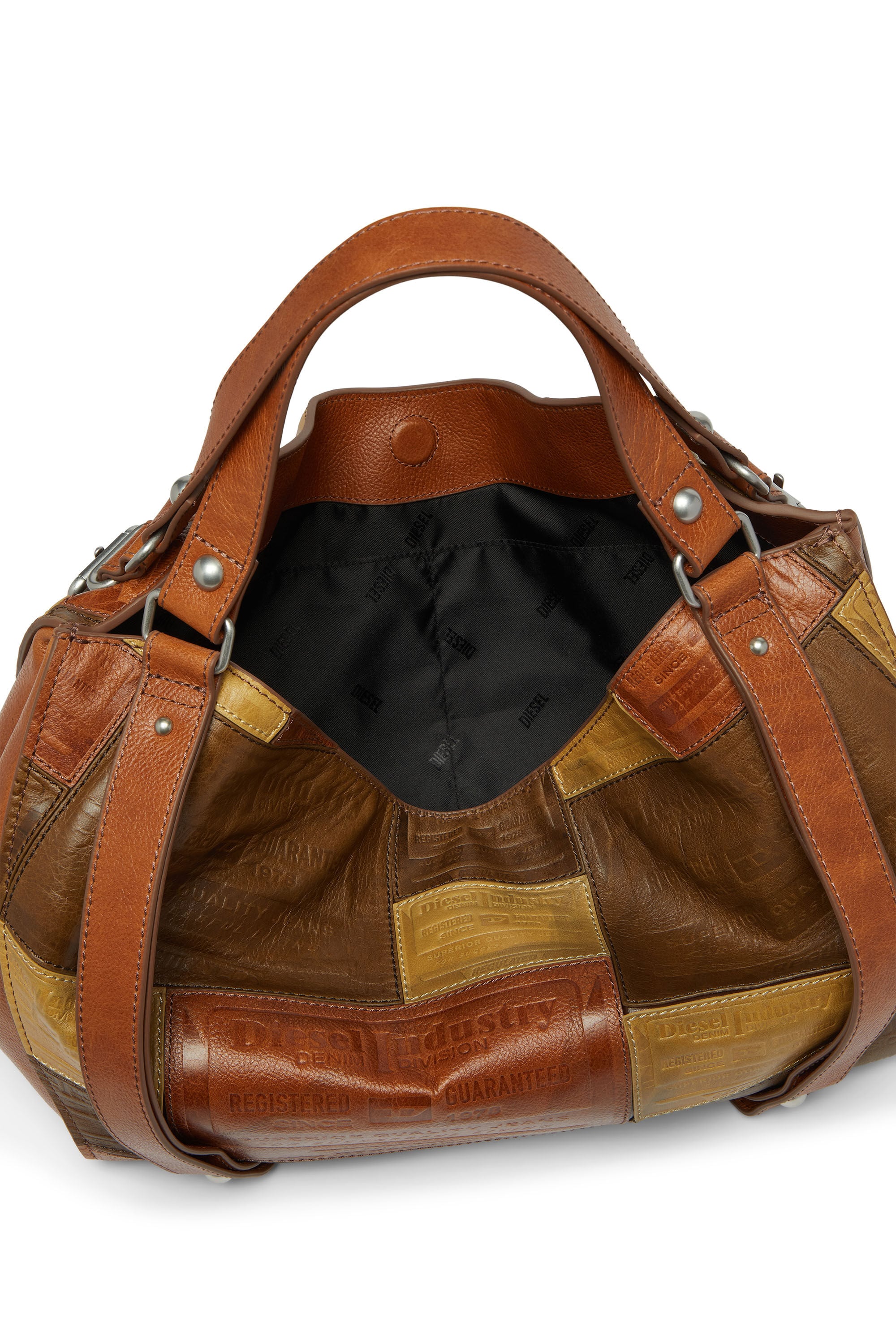 Diesel - D-ONE TOPHANDLE M, D-One-Sac medium &agrave; poign&eacute;e sup&eacute;rieure en cuir patchwork Mixte in Marron - 4