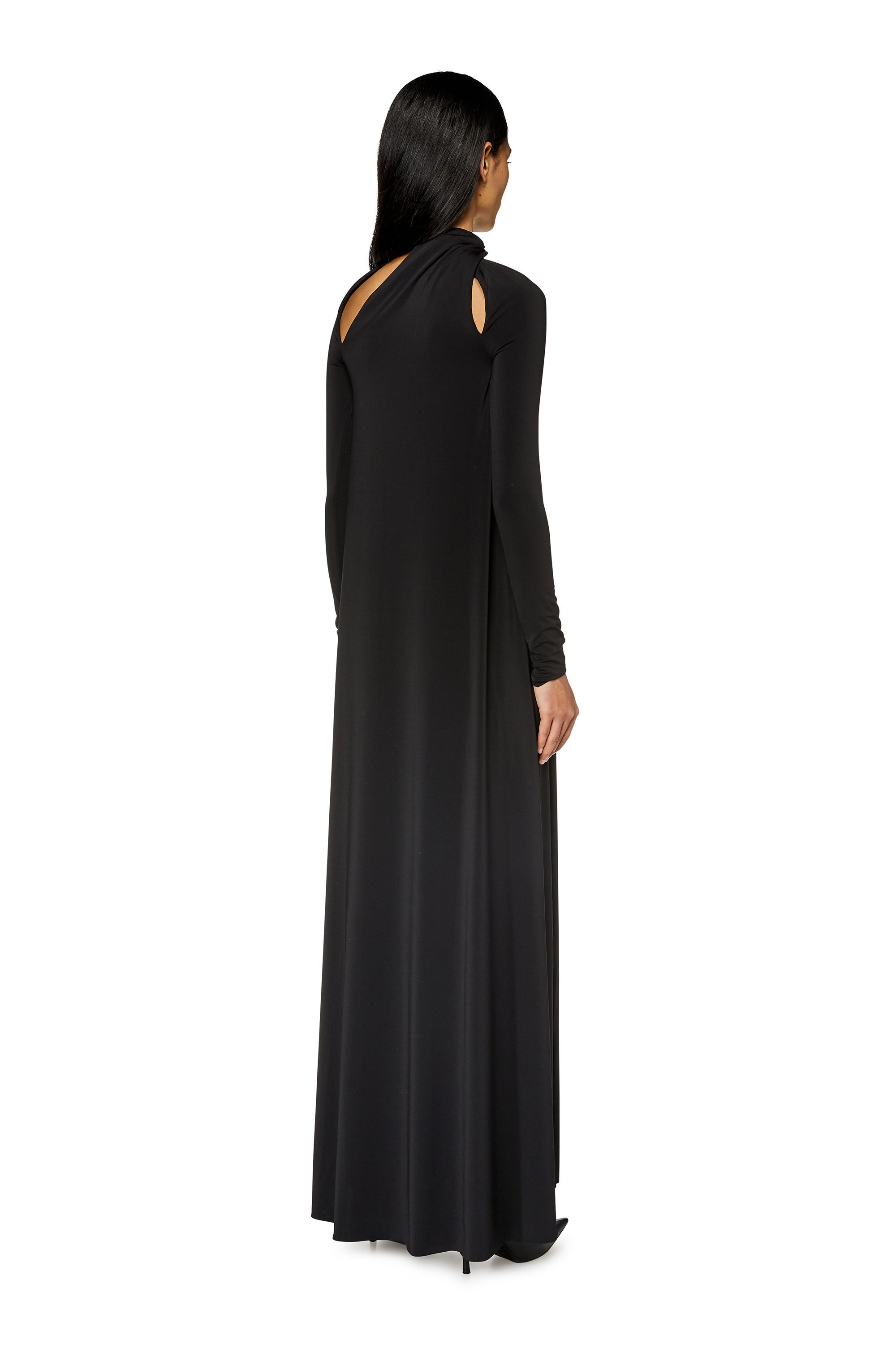 Diesel - D-LAVIE-KAF, Female's Cut-out halterneck gown with logo choker in Black - 3