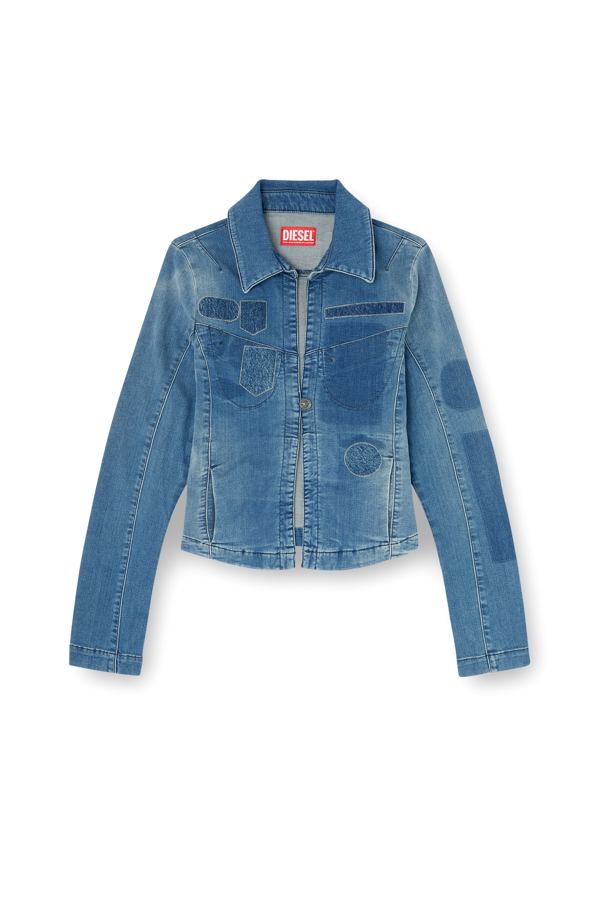 Diesel - DE-VILARA-S, Woman's One-button denim shirt with patch effects in Blue - 2