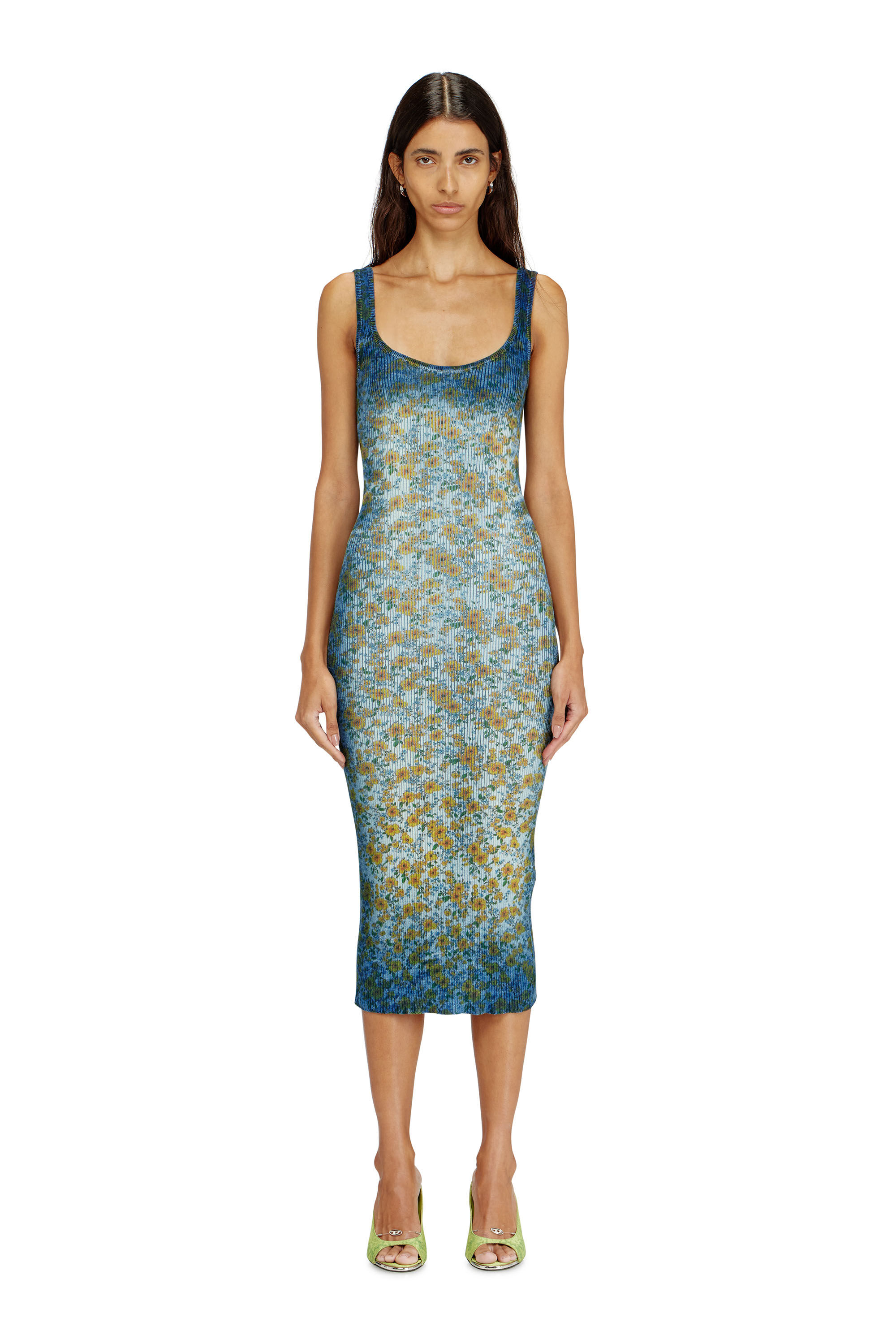 Diesel - M-EGITA, Vestido midi de canal&eacute; con efecto de rayos X floral Mujer in Azul marino - 3
