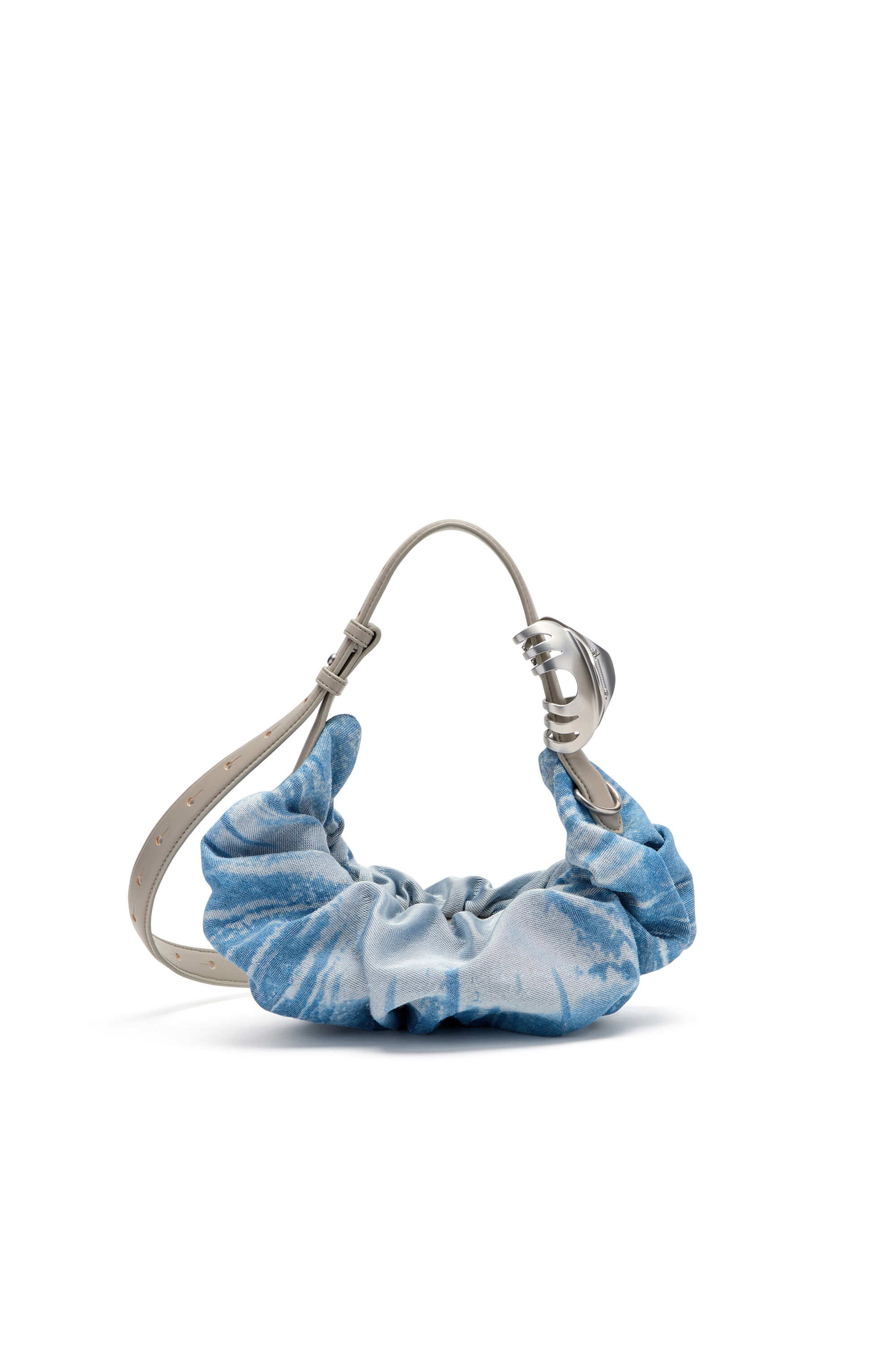 Women's Grab-D-Small scrunched hobo bag in satin denim | Blue | Diesel