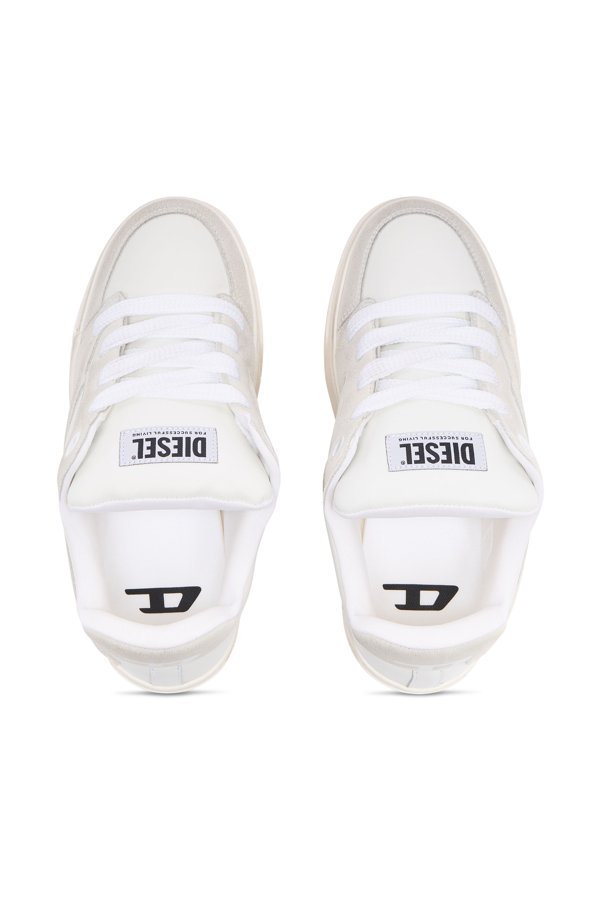 Women's D-Ollie-Distressed sneakers in leather and suede | White