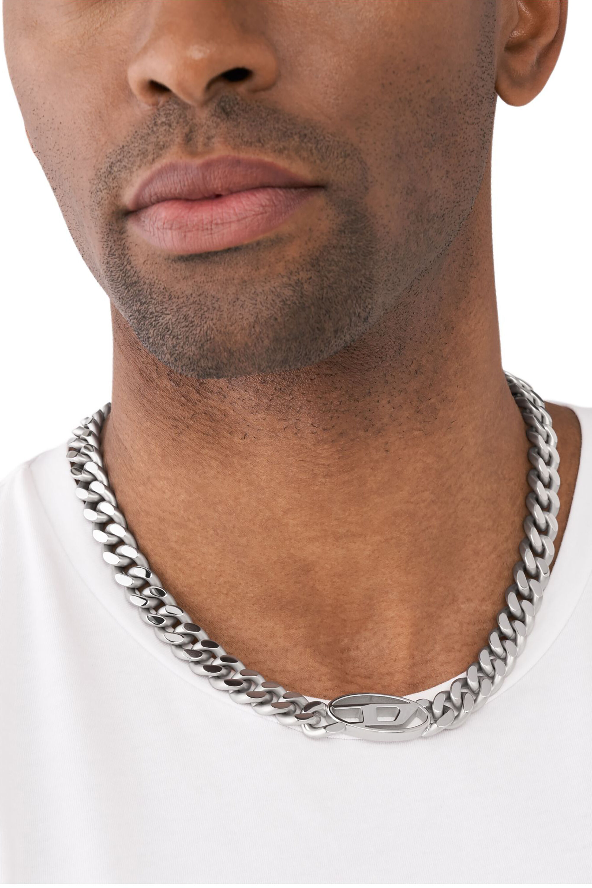 DIESEL ユニセックス ネックレス DX1433 Men's Oval D Logo Choker Necklace | Silver | Diesel