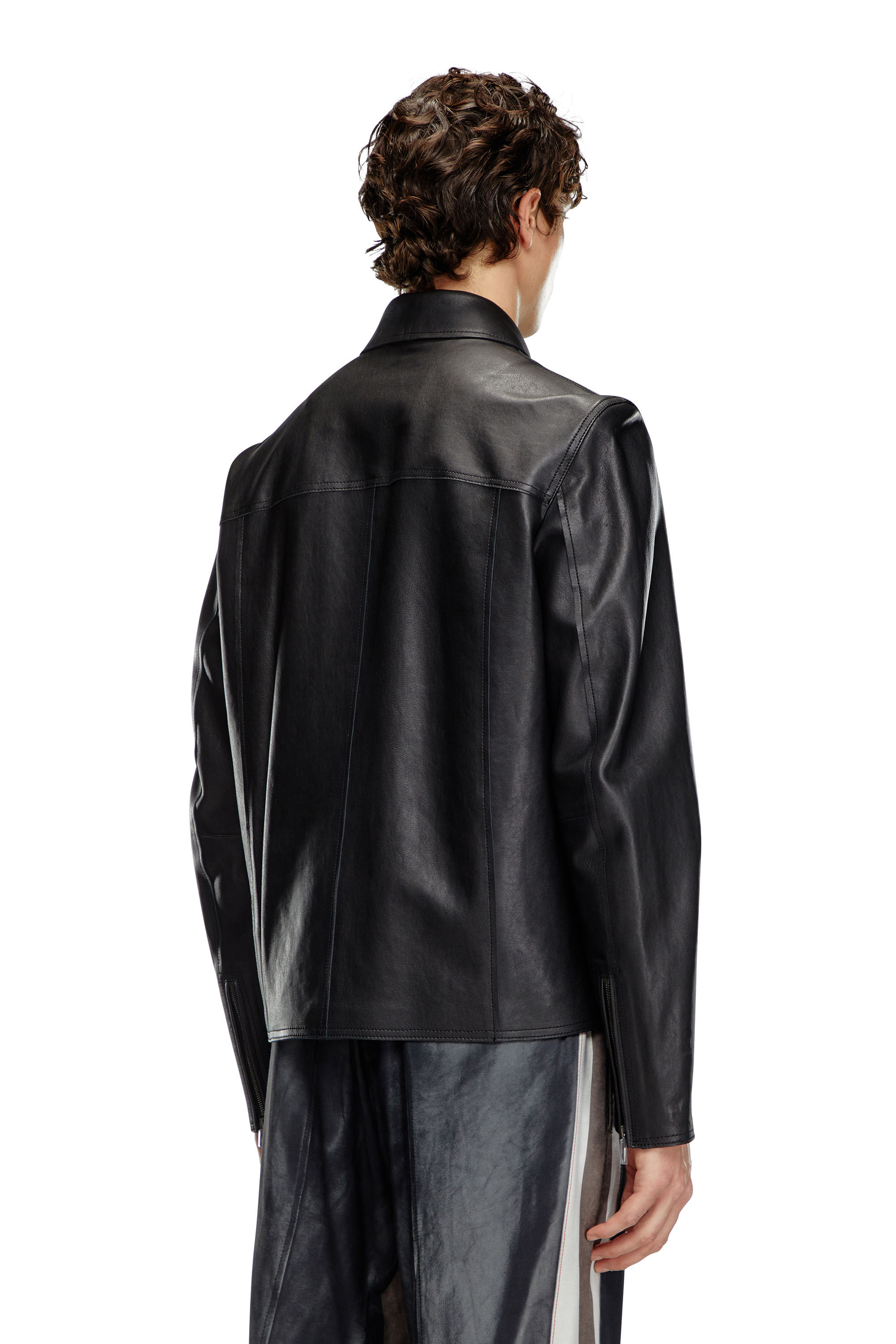 DIESEL L KORN leather jacket レザージャケット Men's Leather jacket with embossed Oval D | Black | Diesel