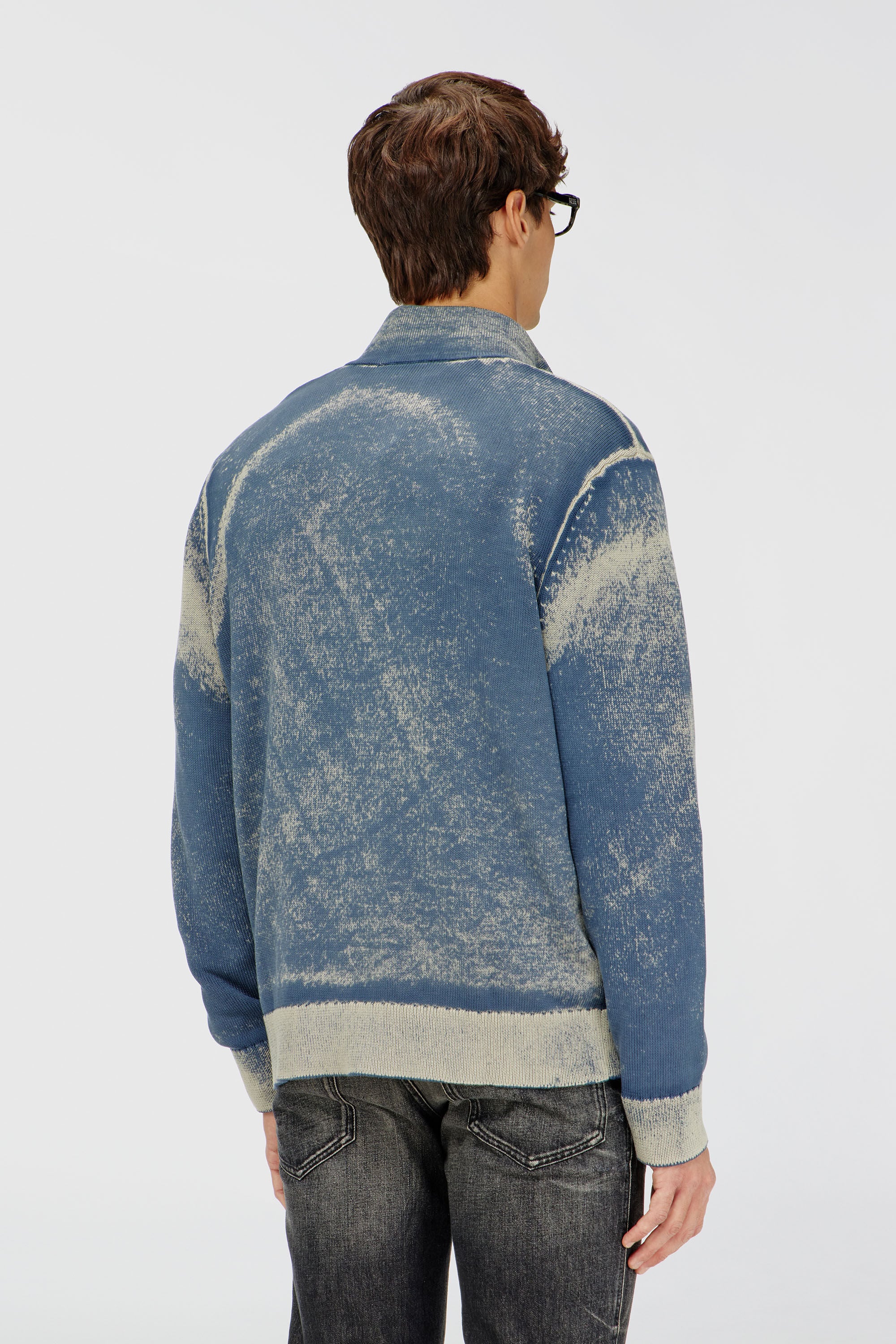 Diesel - K-LAUROS-A, C&aacute;rdigan con cremallera de algod&oacute;n y estampado invertido Hombre in Azul marino - 4