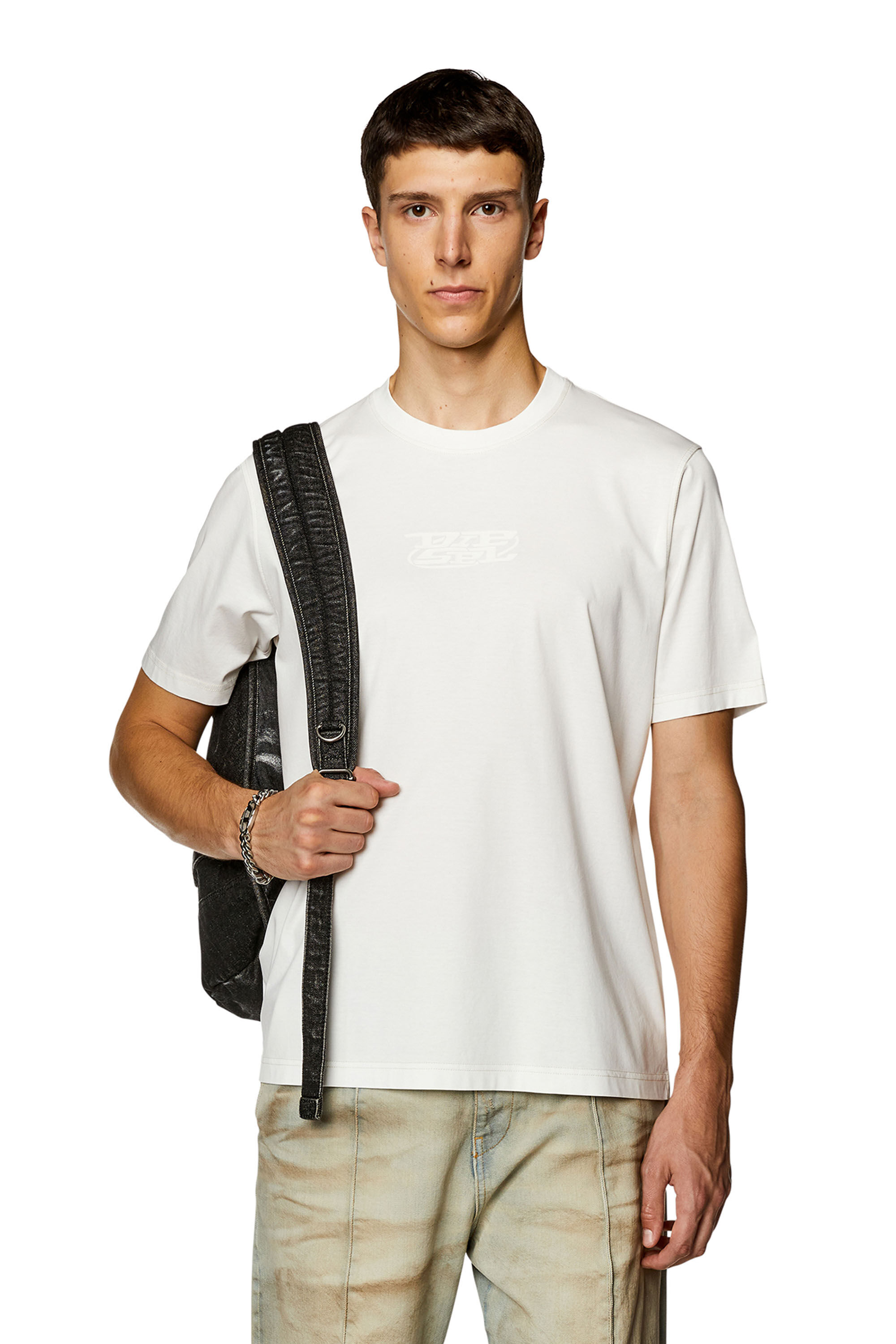 Diesel - T-MUST-SLITS-N, T-shirt en coton mercerisé avec logo imprimé Homme in Blanc - 3