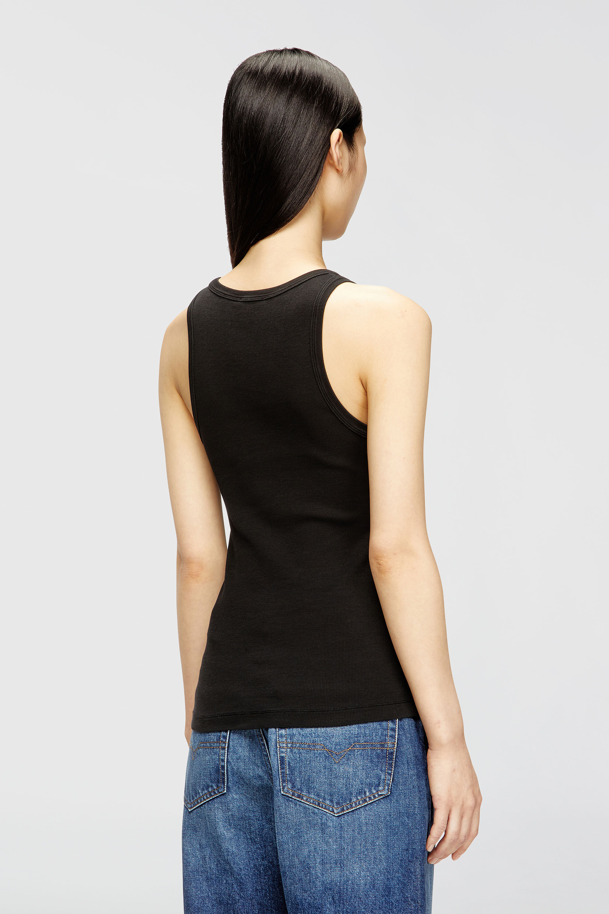 Women's Slim ribbed tank top with metallic Oval D | Black | Diesel