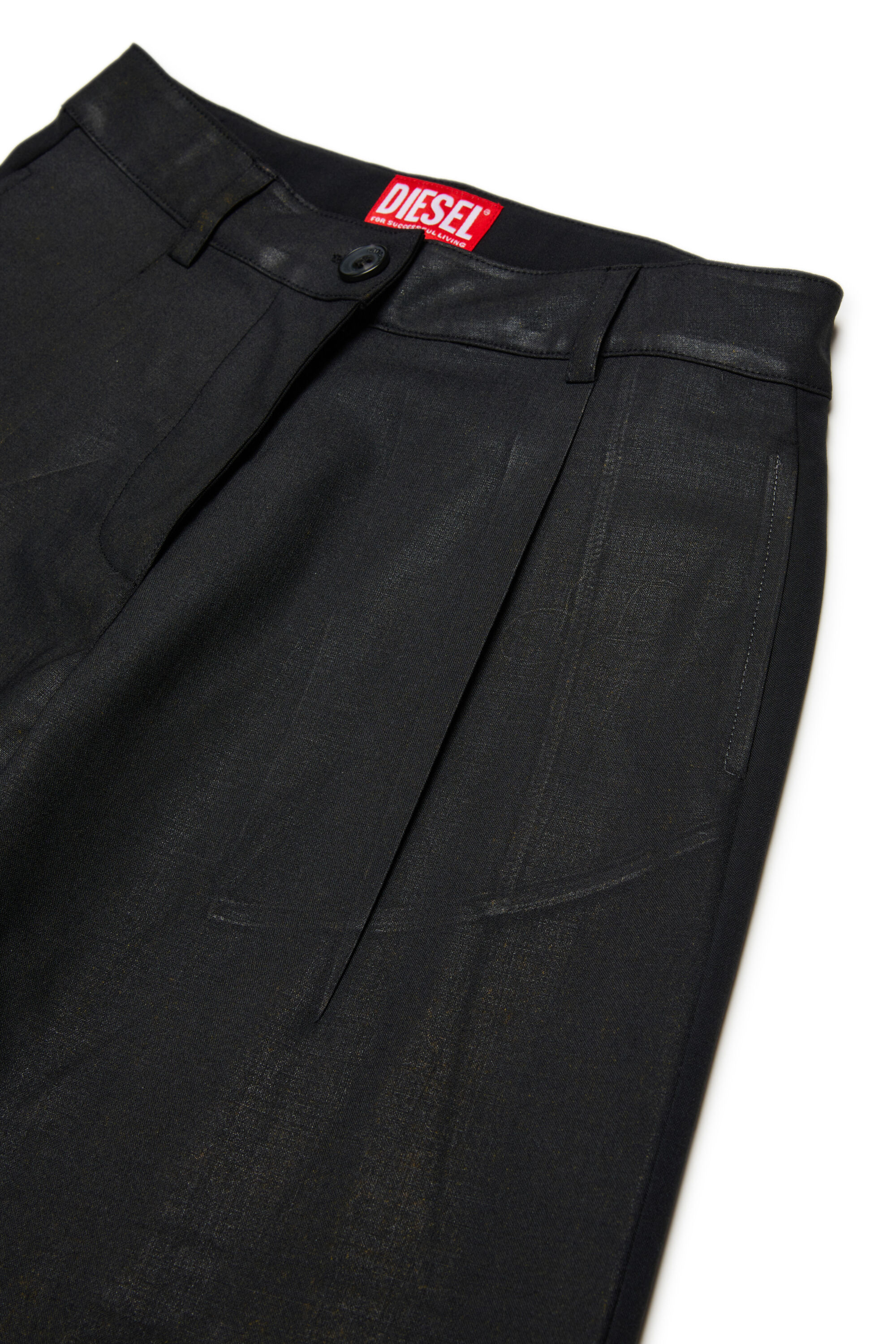 Diesel - PACLYN, Woman's Wide-leg pants in coated technical wool in Black - 3