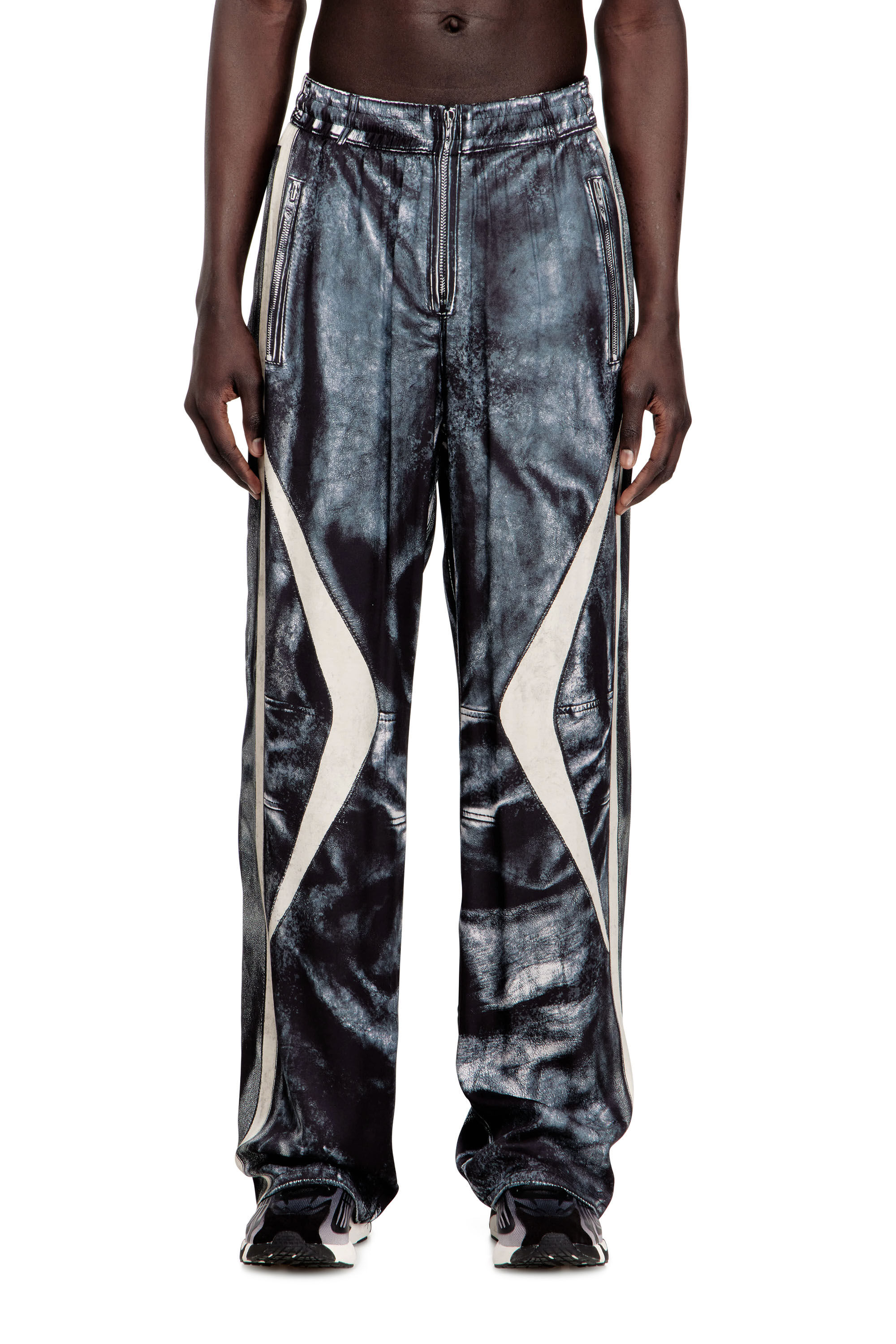 Men's Biker-trompe l'oeil satin track pants | Blue | Diesel