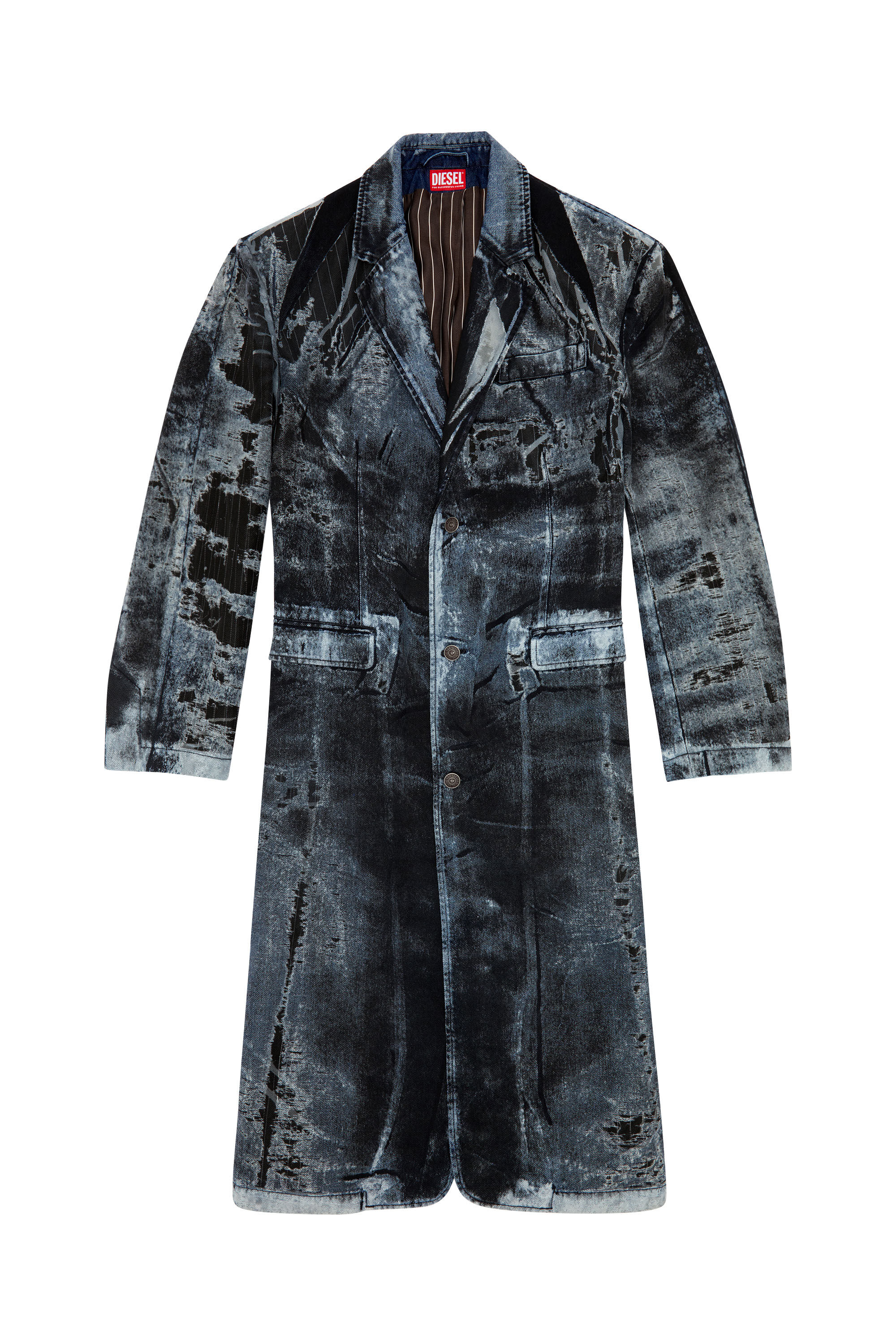 Diesel - D-BLA-LONG-DEV-FSE, Manteau en denim à fines rayures Homme in Bleu - 2
