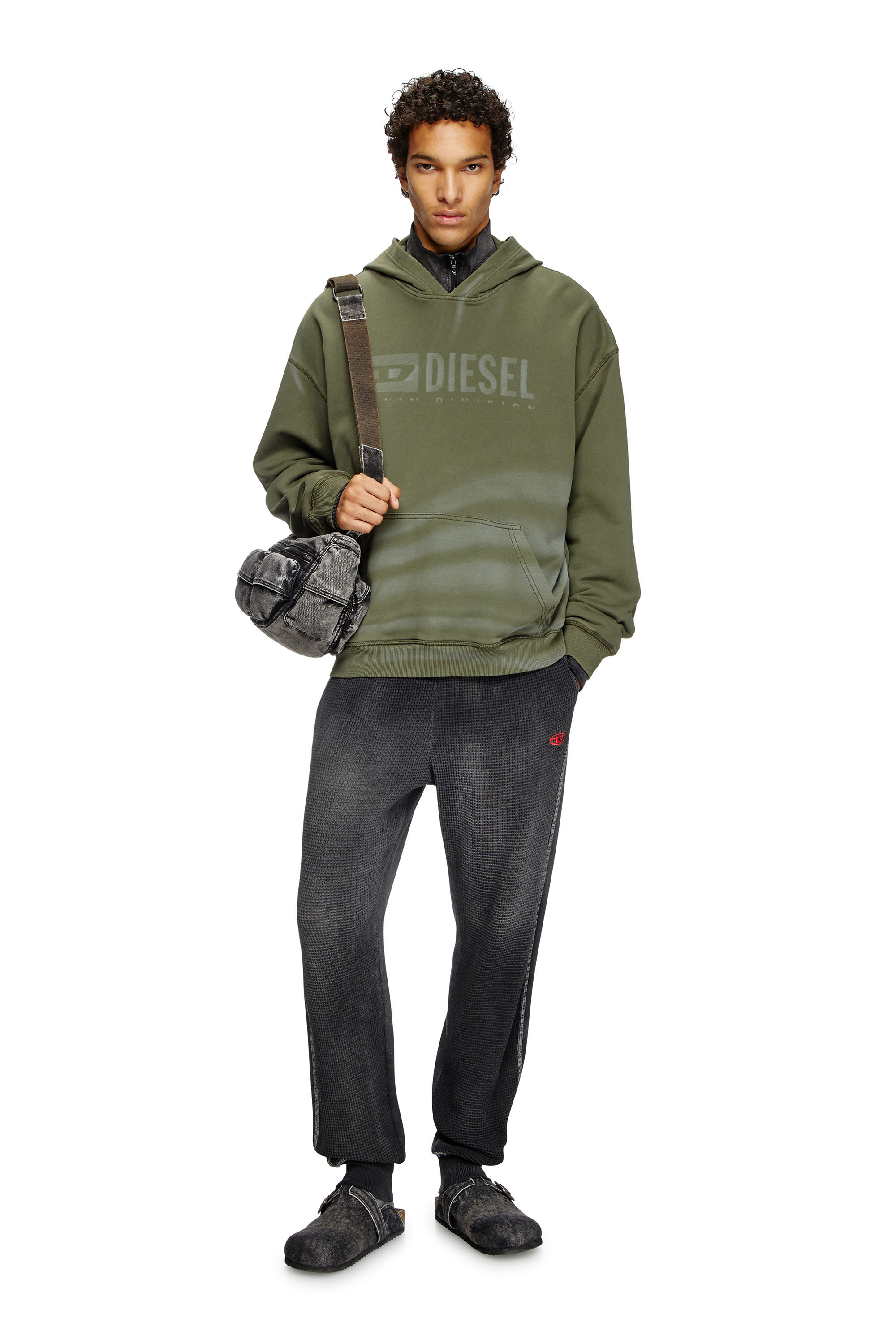 Diesel - S-BOXT-HOOD-R9, Male's Laser-faded logo hoodie in Olive Green - 1