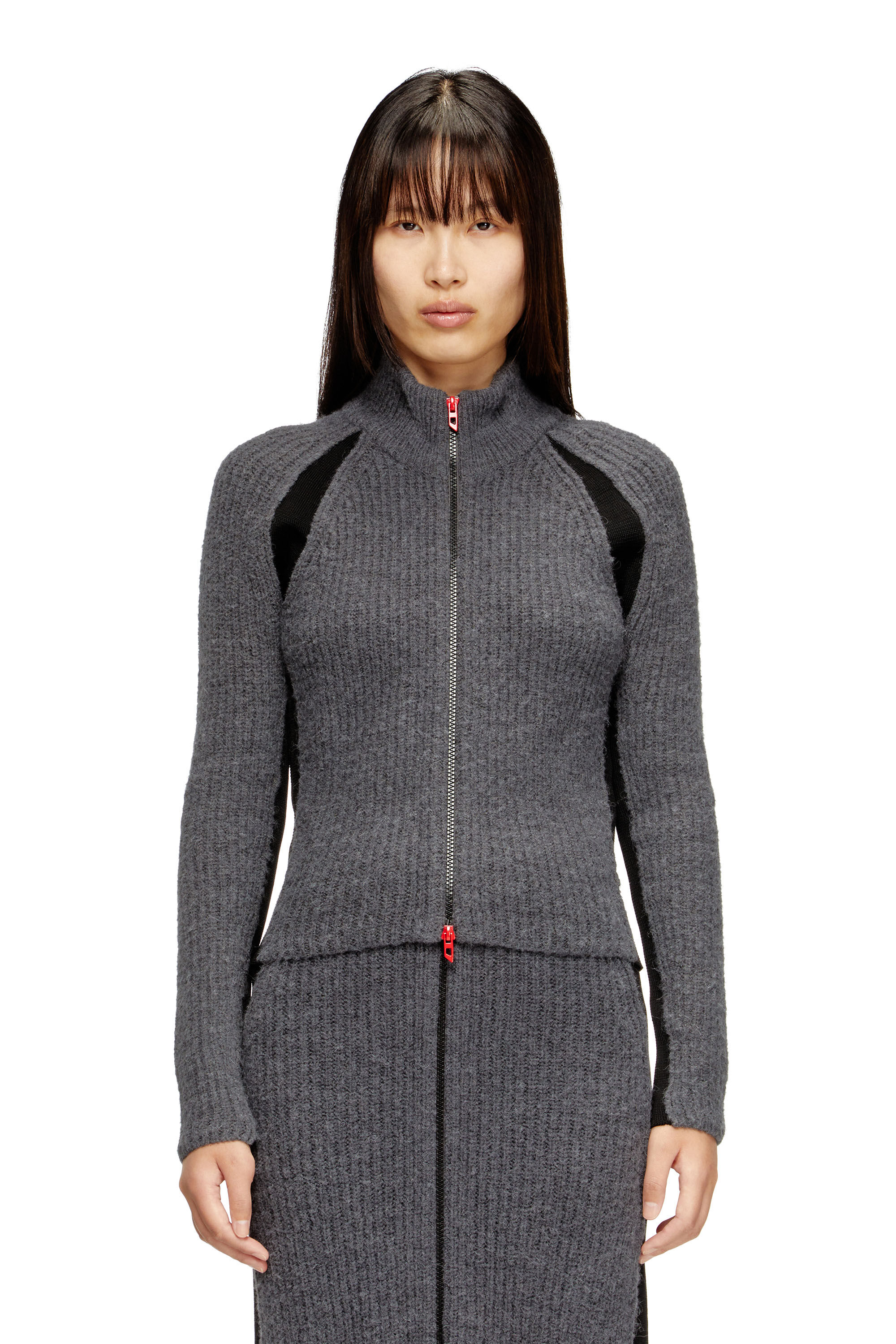 Diesel - M-LOUISE, Woman's Alpaca-blend cardigan with contrast inserts in Grey - 3