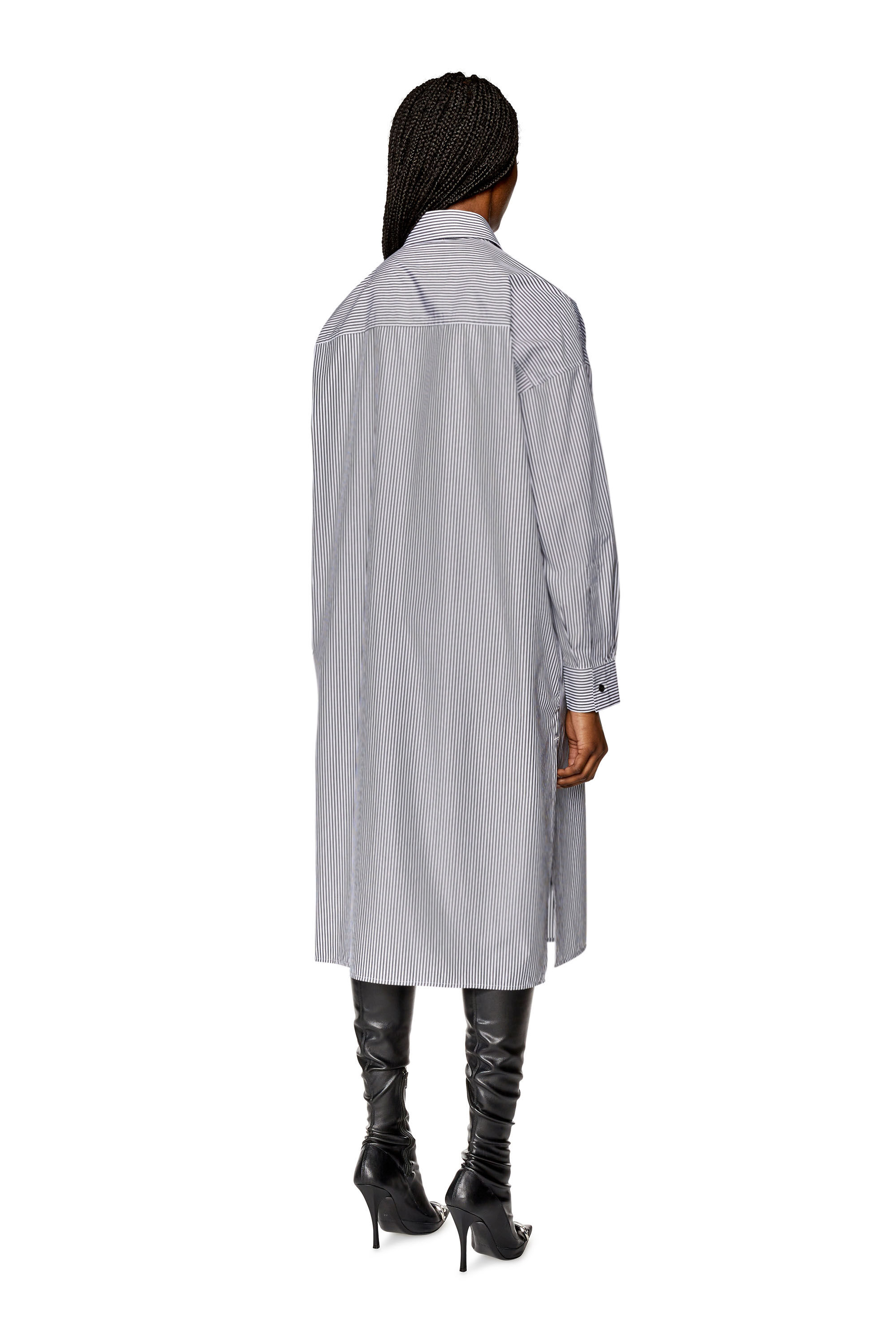 Diesel - D-LUN-STRIPE, Female's Striped shirt dress with logo embroidery in Black/White - 3