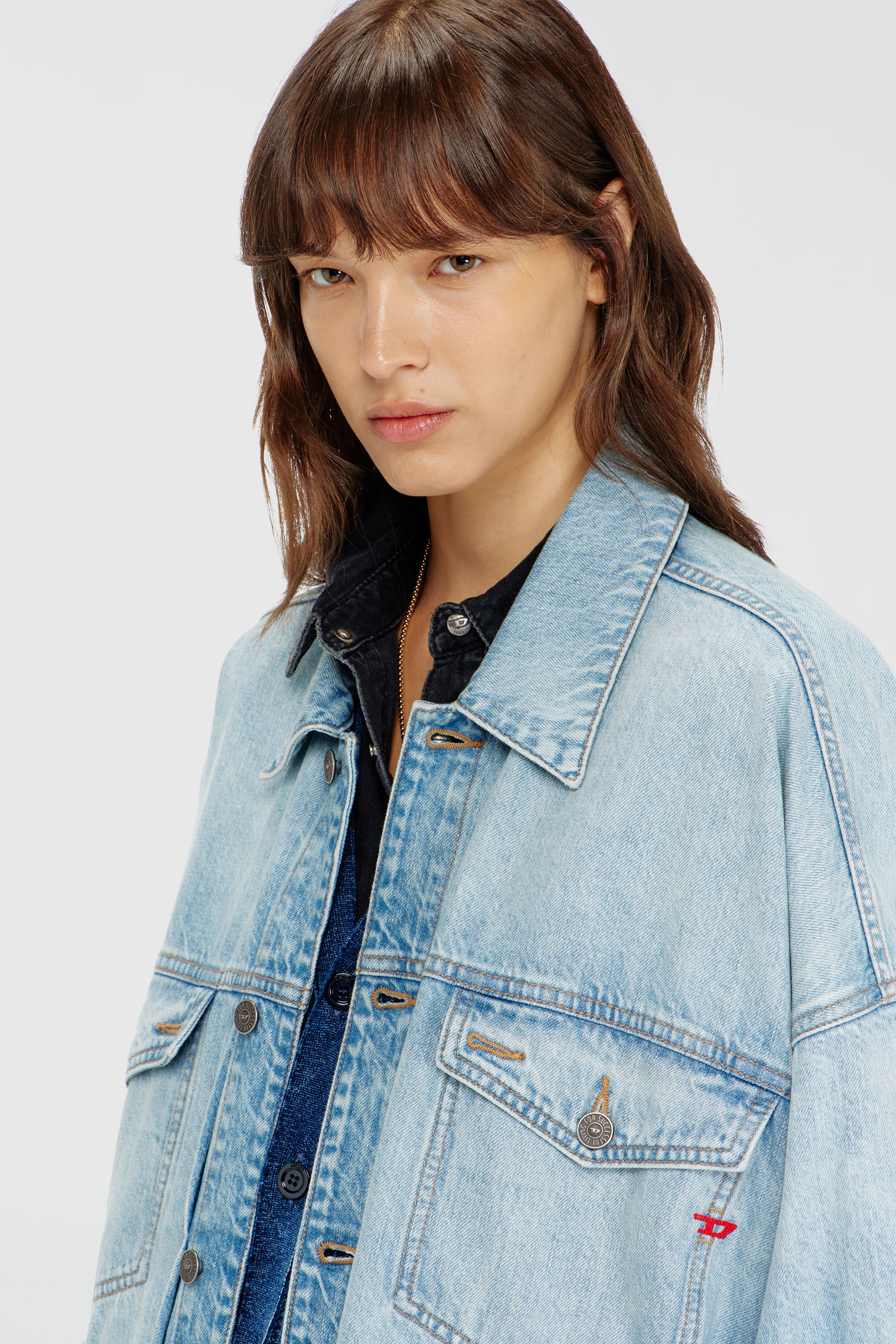 Diesel - DE-LIN, Woman's Oversized denim workwear jacket in Light Blue - 4