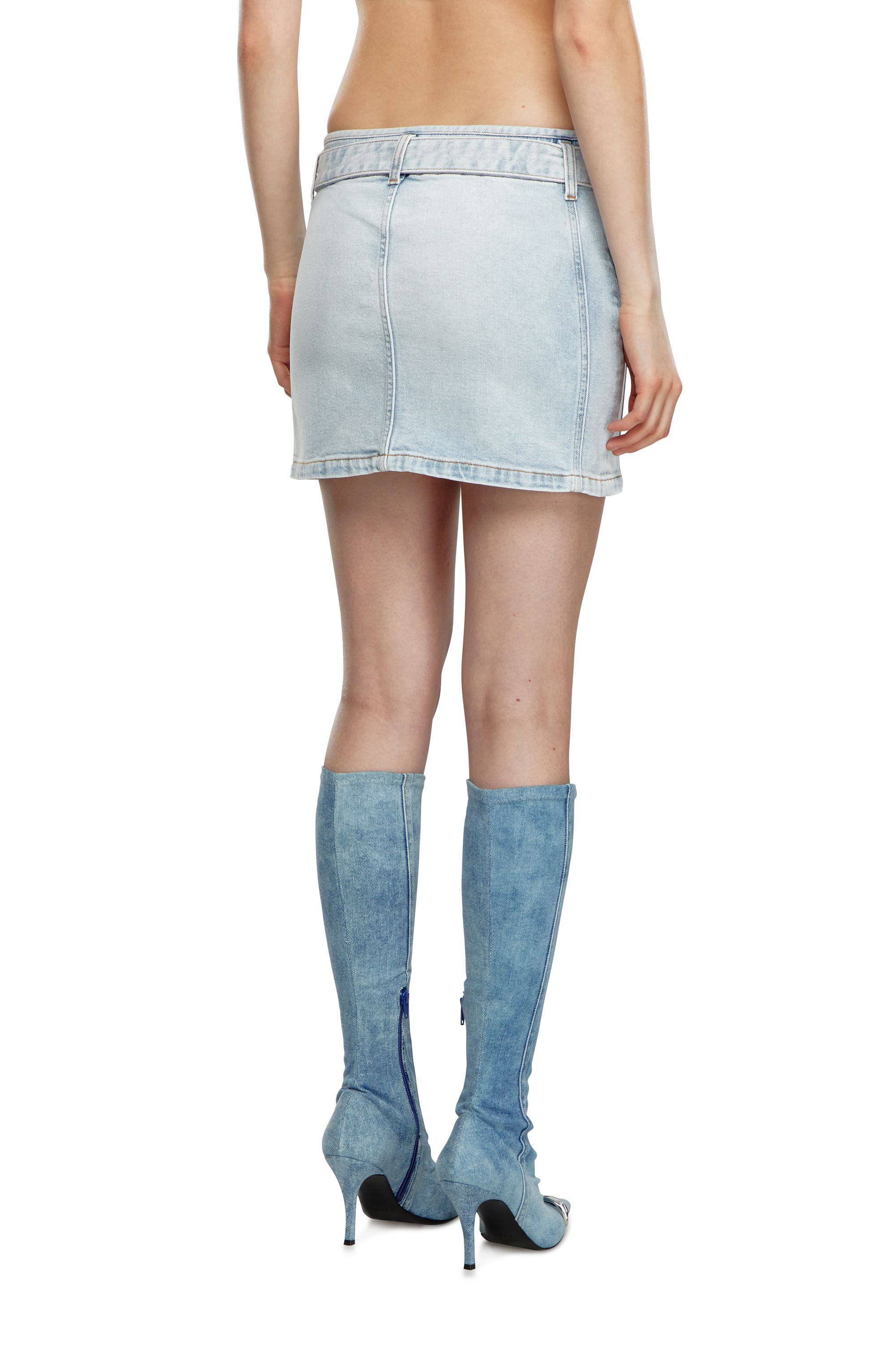 Diesel - DE-FLIP-S, Female's Denim mini skirt with logo belt in Light Blue - 4
