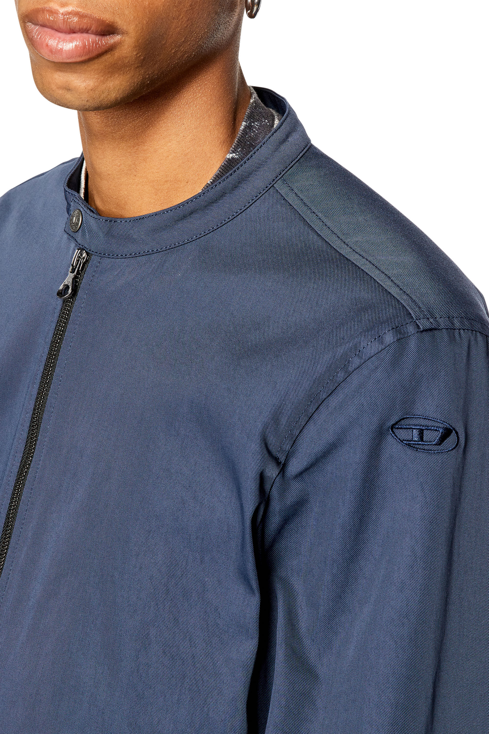 Diesel - J-GLORY-NW, Male's Biker jacket in cotton-touch nylon in Dark Blue - 4