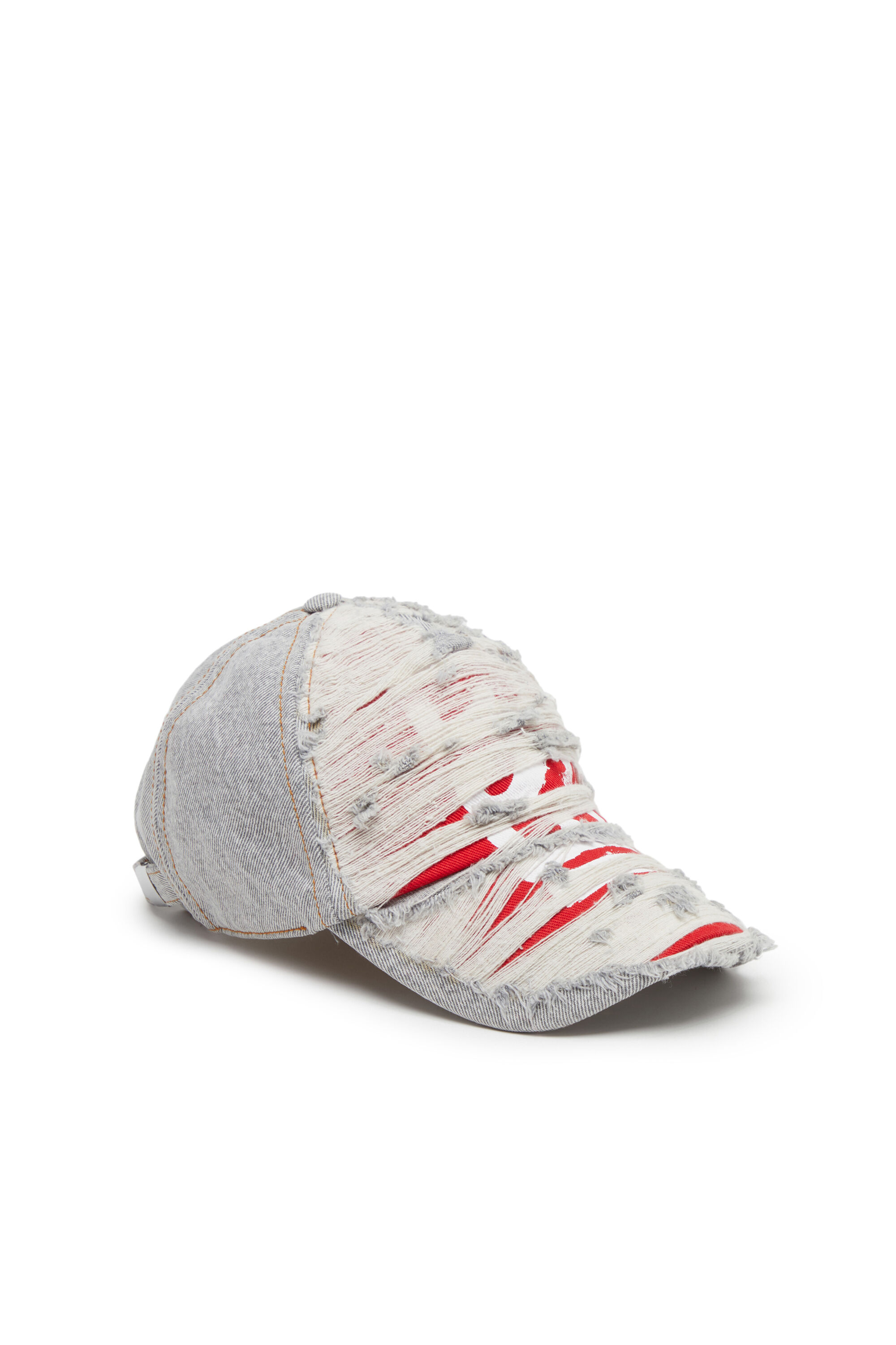 Diesel - C-STRAM, Casquette de baseball en denim effet destroy superposé Homme in Gris - 1