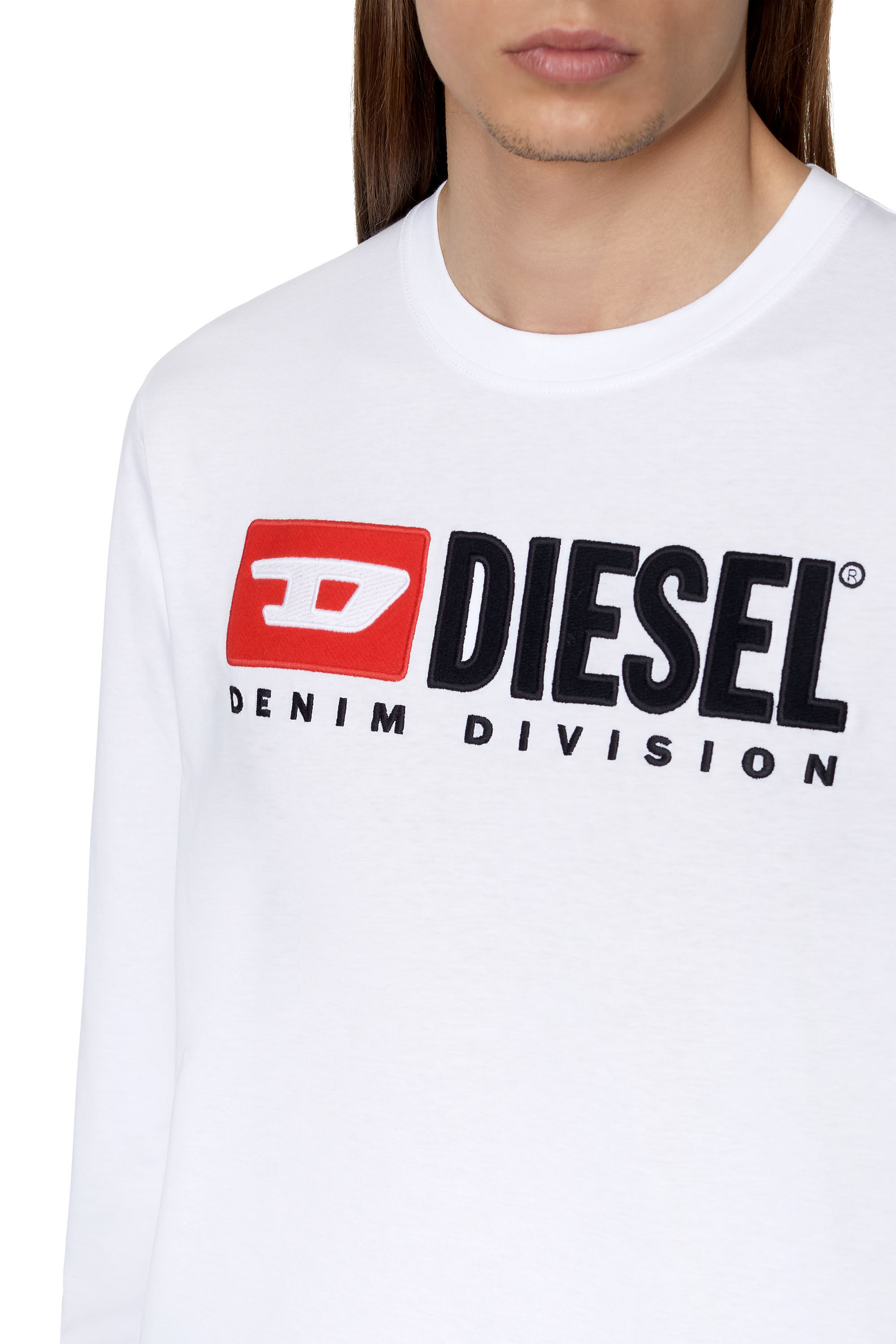 Diesel - T-JUST-LS-DIV, T-shirt à manches longues avec logo en polaire Homme in Blanc - 4