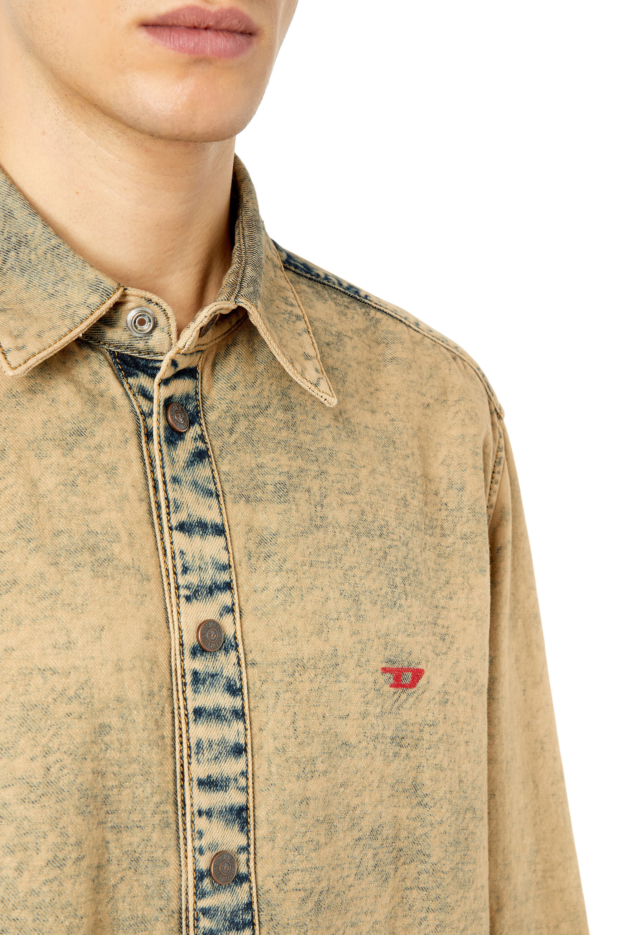 Diesel - D-SIMPLY-OVER, Male's Denim shirt with acid wash in Beige - 4