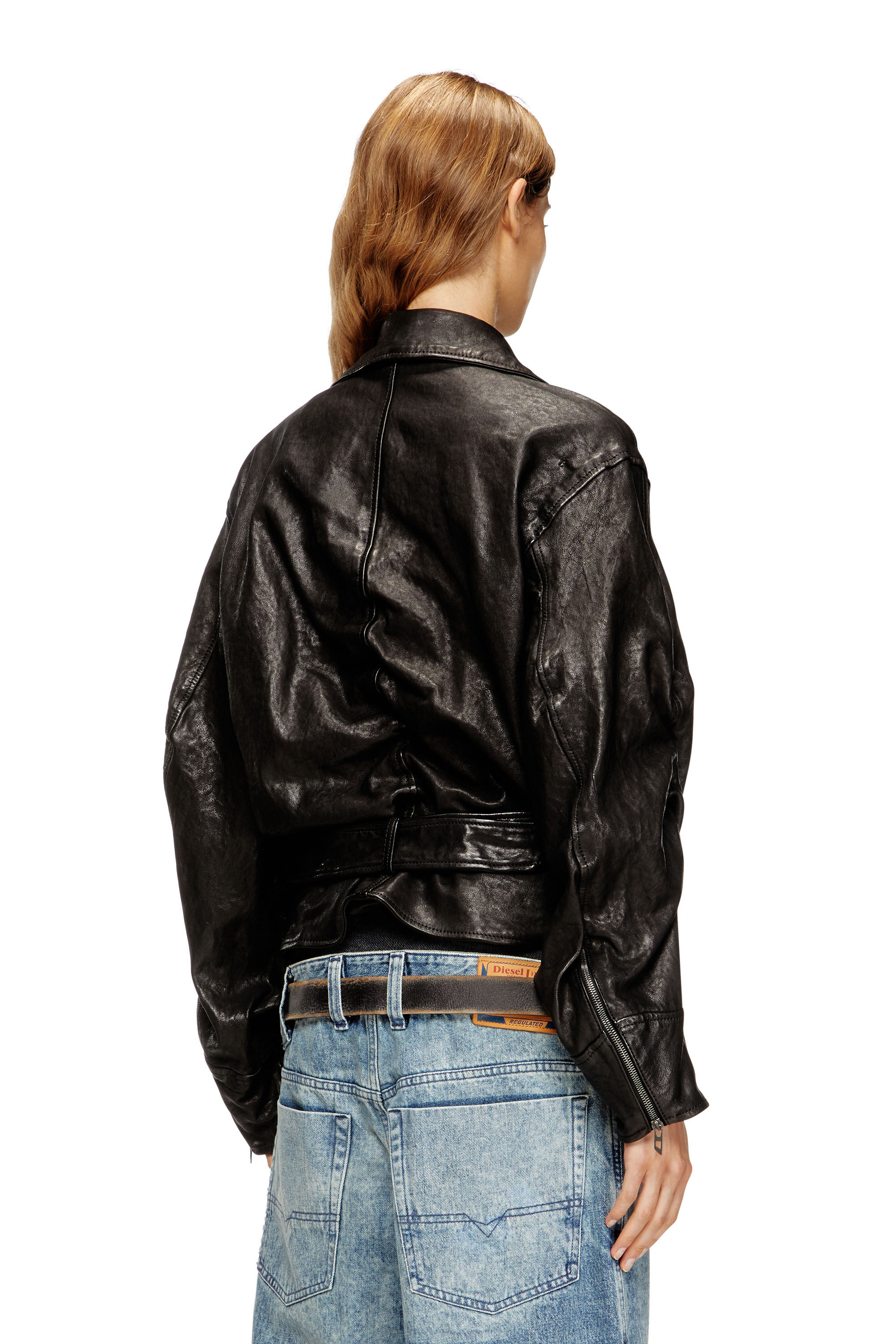 Diesel - L-OYS, Female's Belted jacket in boiled leather in Black - 5