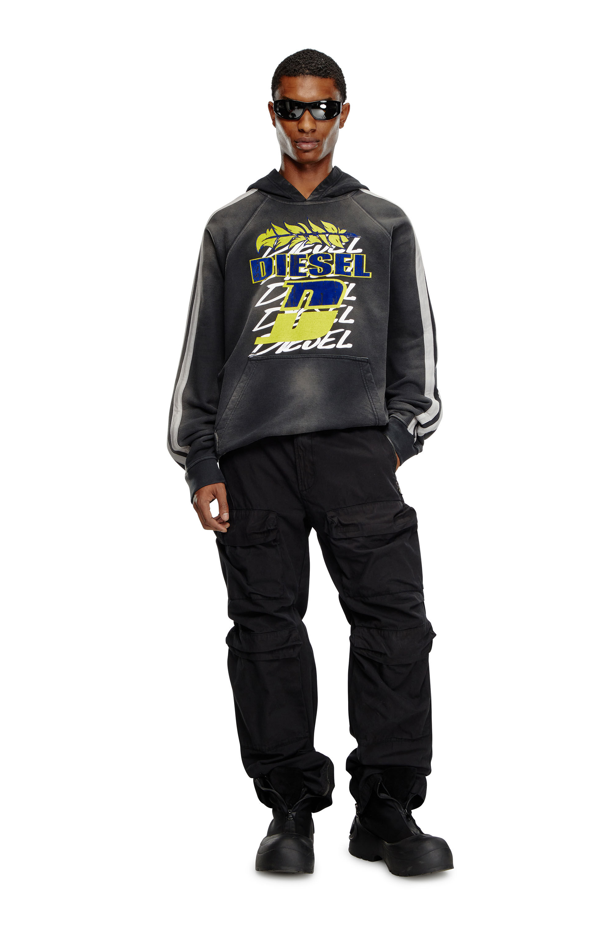 Diesel - P-DANZEL, Man's Cargo pants in garment-dyed twill in Black - 1