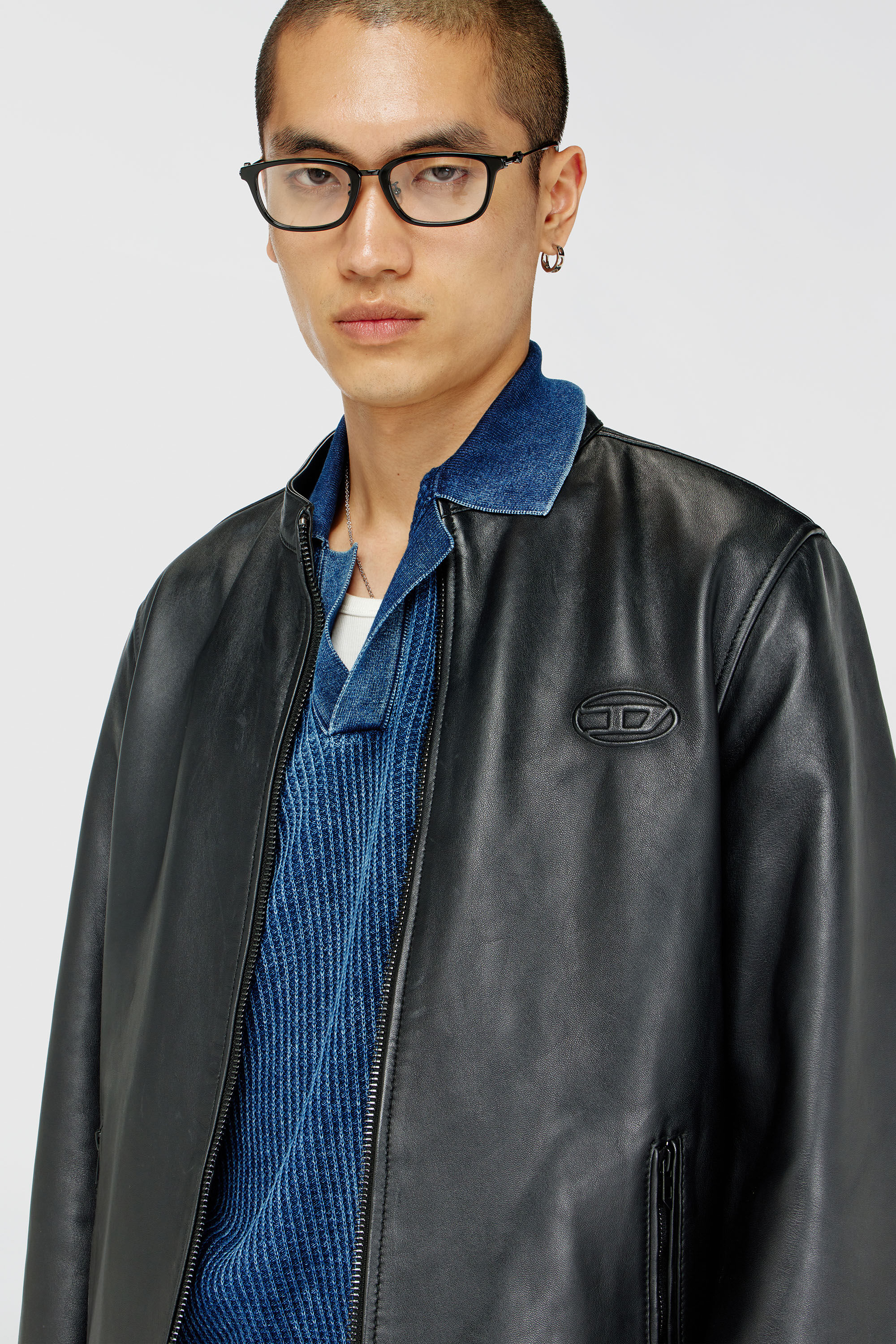 Men's Biker jacket in waxed leather | Black | Diesel US