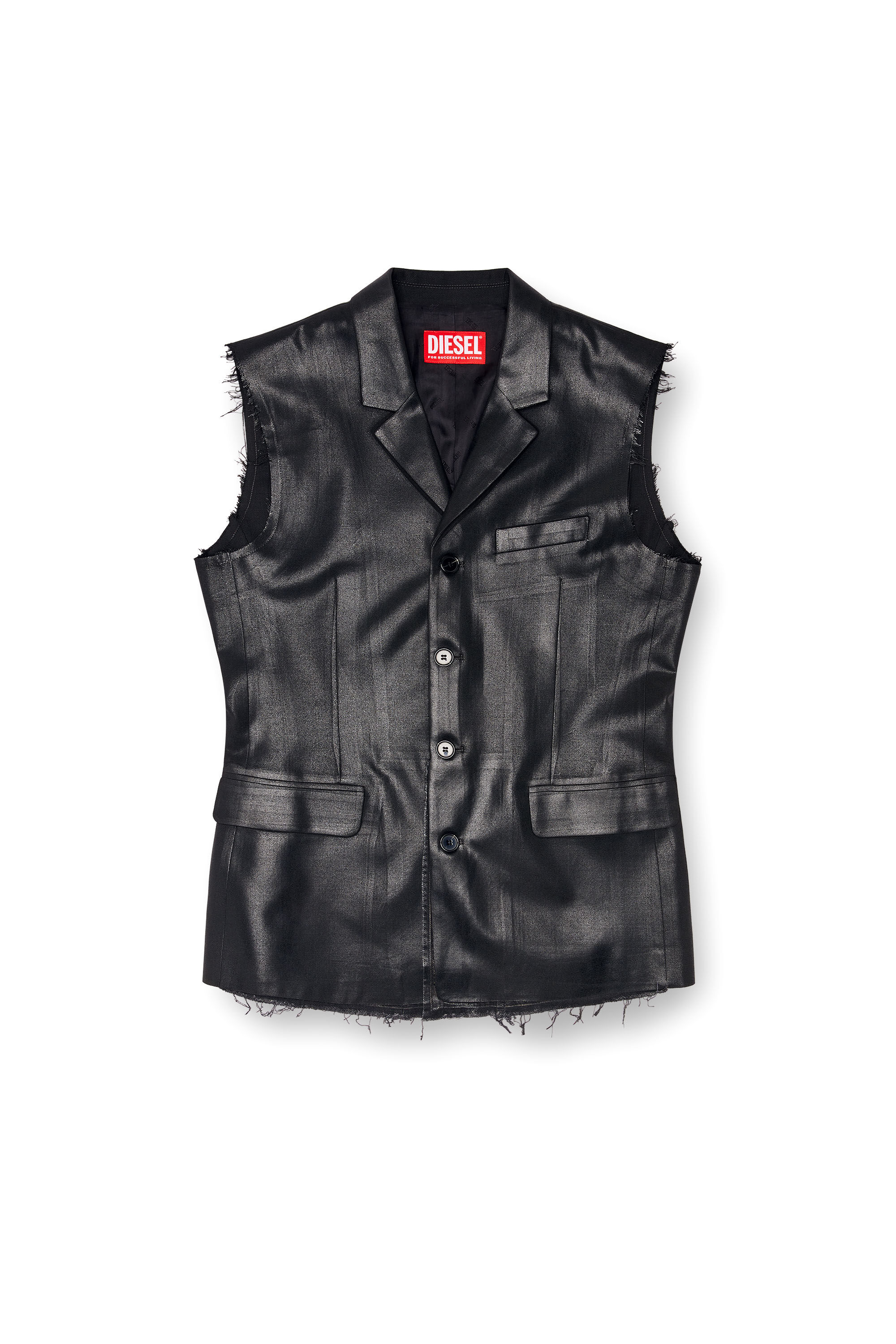 Men's Tailored vest with coated front | Black | Diesel CA