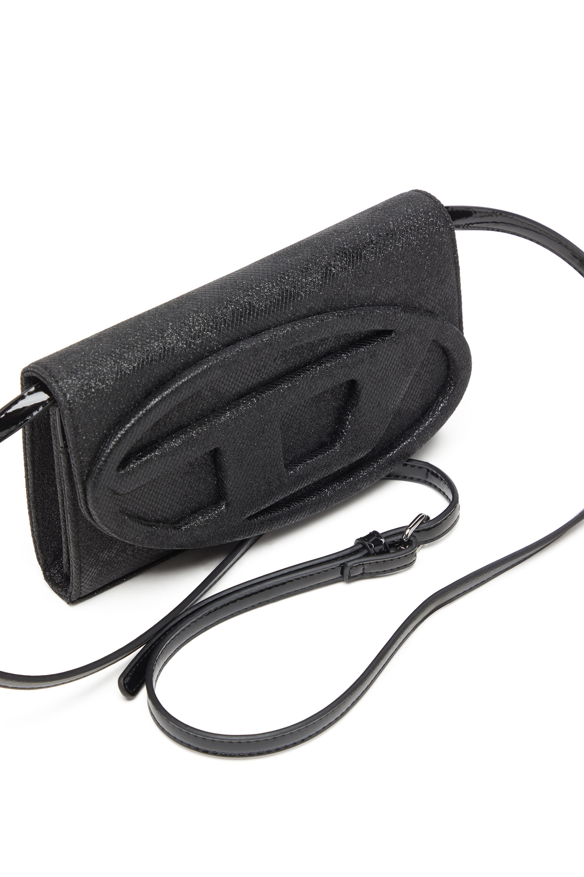 Diesel - 1DR WALLET STRAP, Female's Wallet purse in glitter-camo Lurex in Black - 5