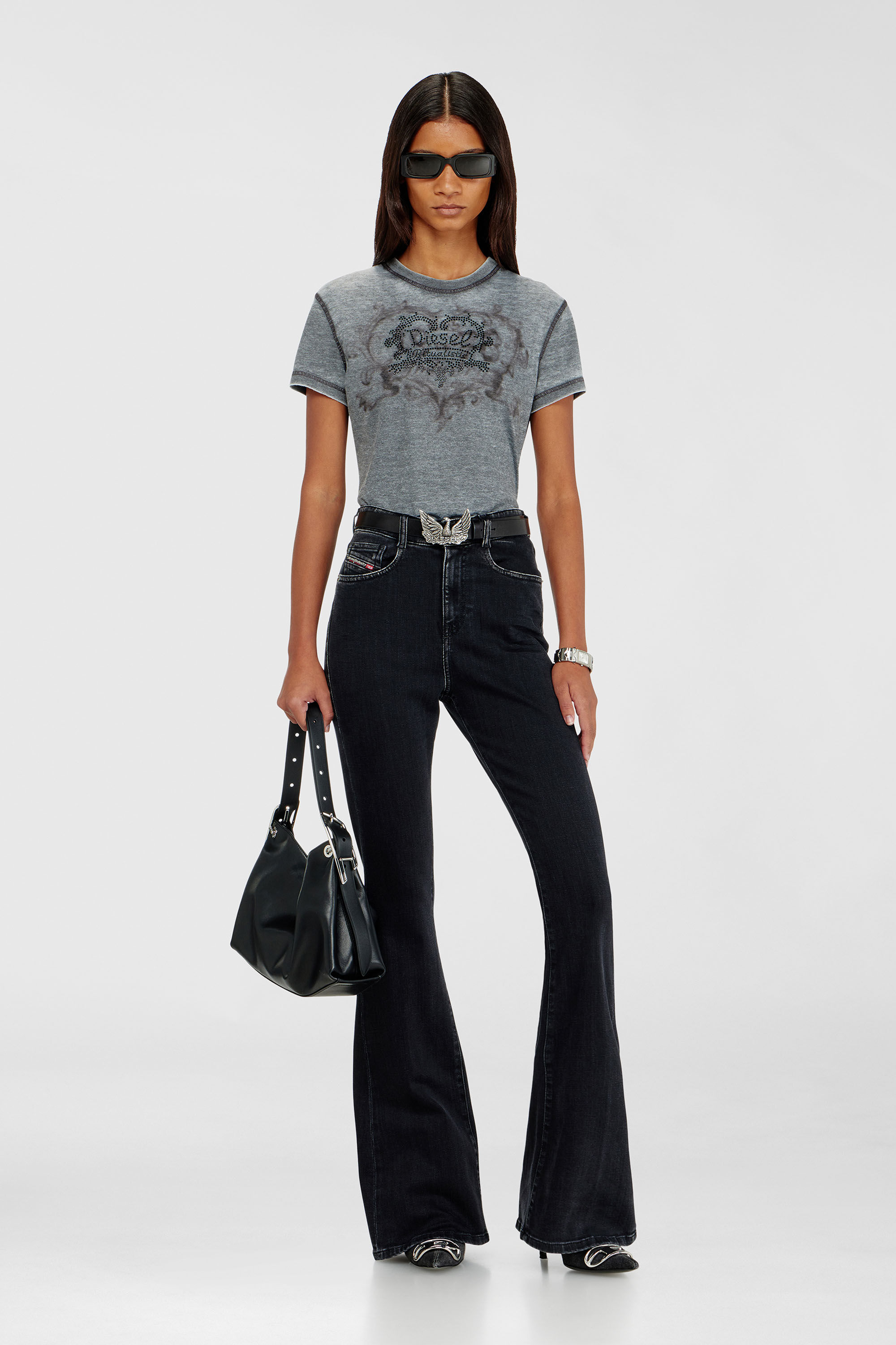 Women's Jersey t-shirt with rhinestones and burnout effect | Grey