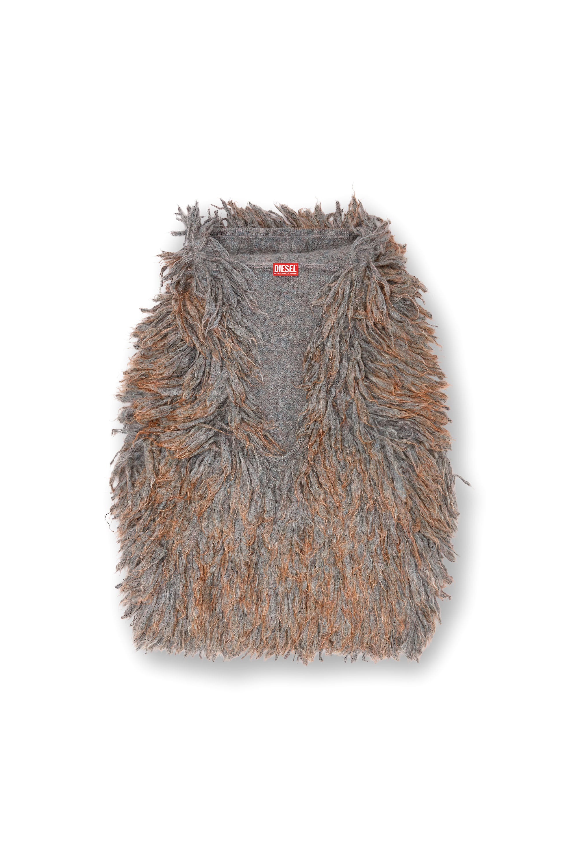 Men's Sleeveless hoodie in shaggy knit | Grey | Diesel US