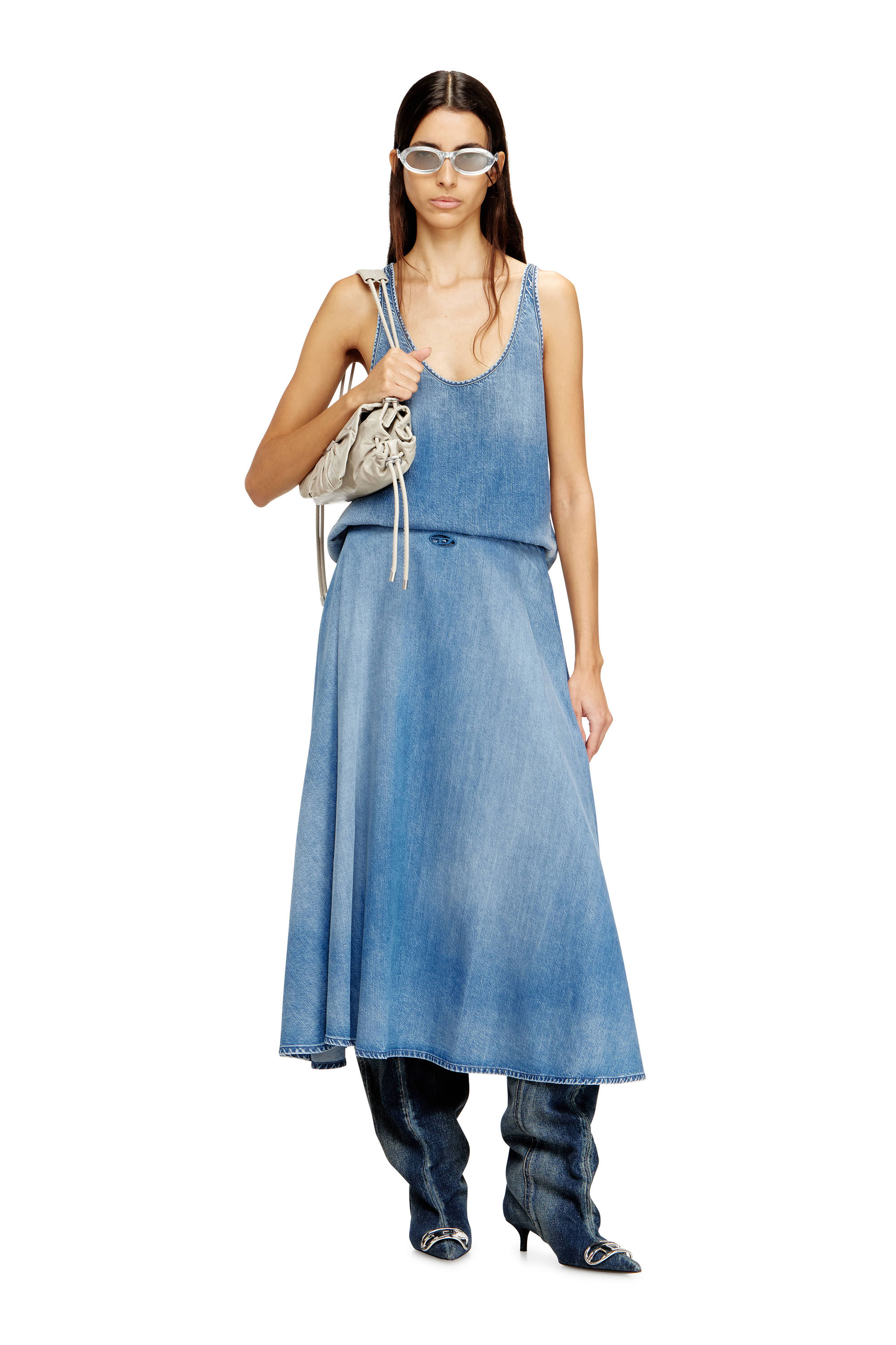 Women's Full skirt in fluid denim | Blue | Diesel {{Country}}
