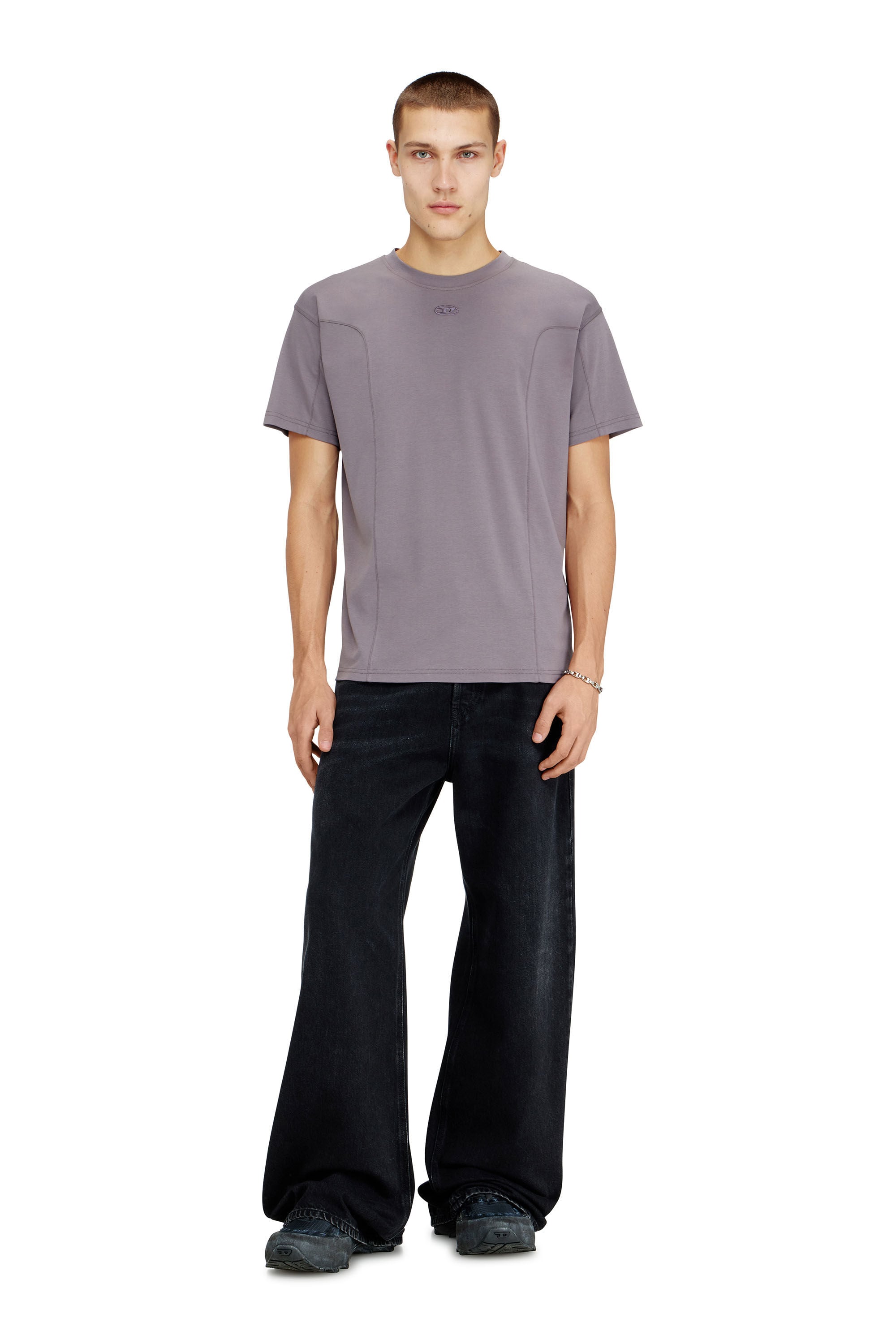 Men's T-shirt with solid color panels | Violet | Diesel US