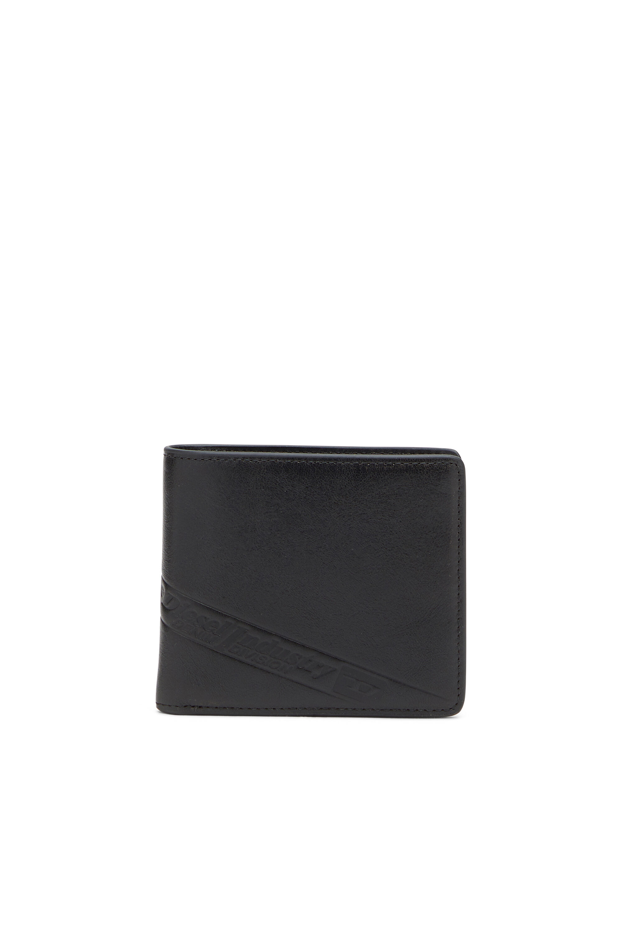 Men's Bi-fold leather wallet with embossed logo | Black | Diesel