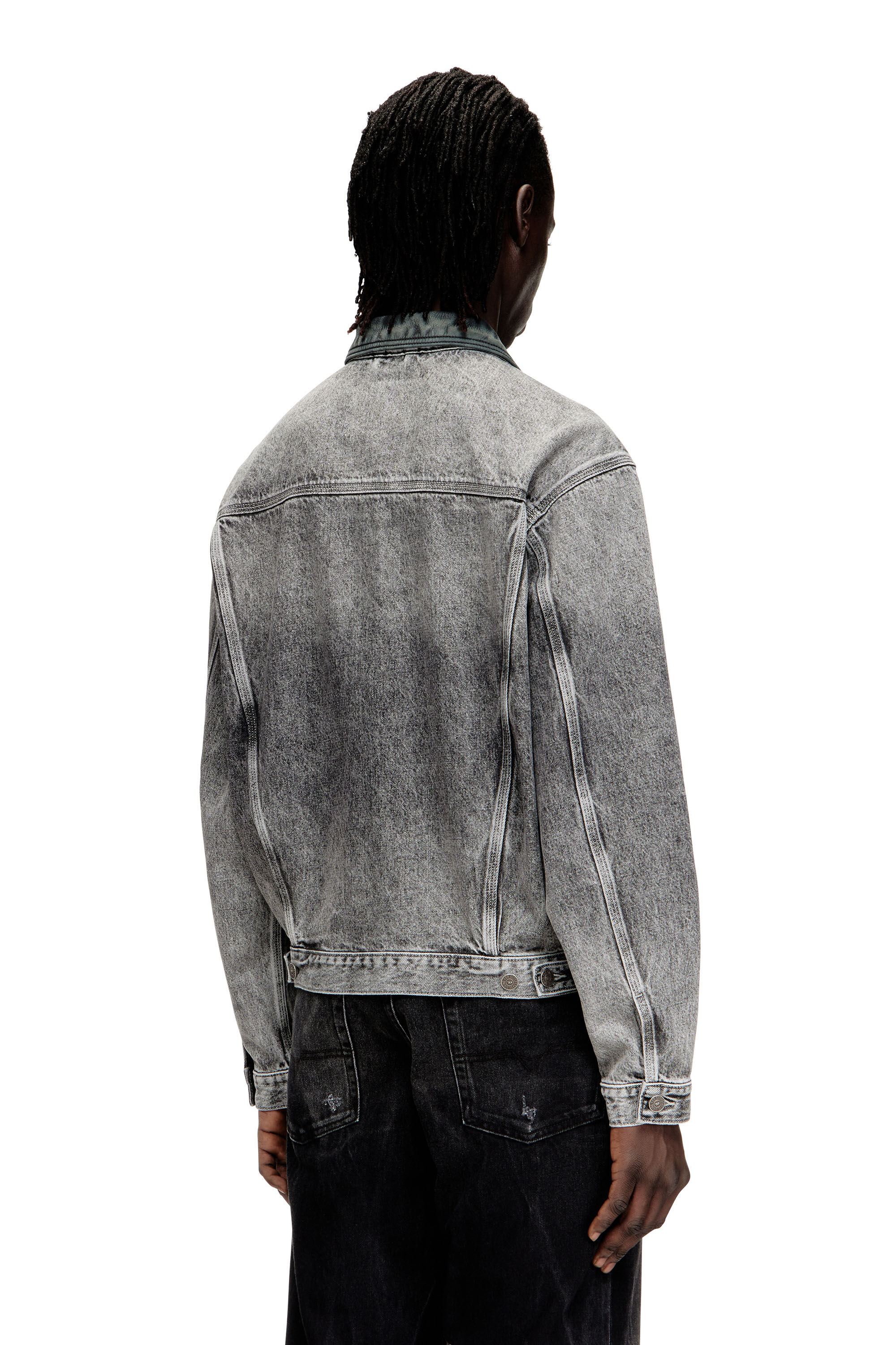 Women's Denim trucker jacket with tonal leather trims | Grey | Diesel