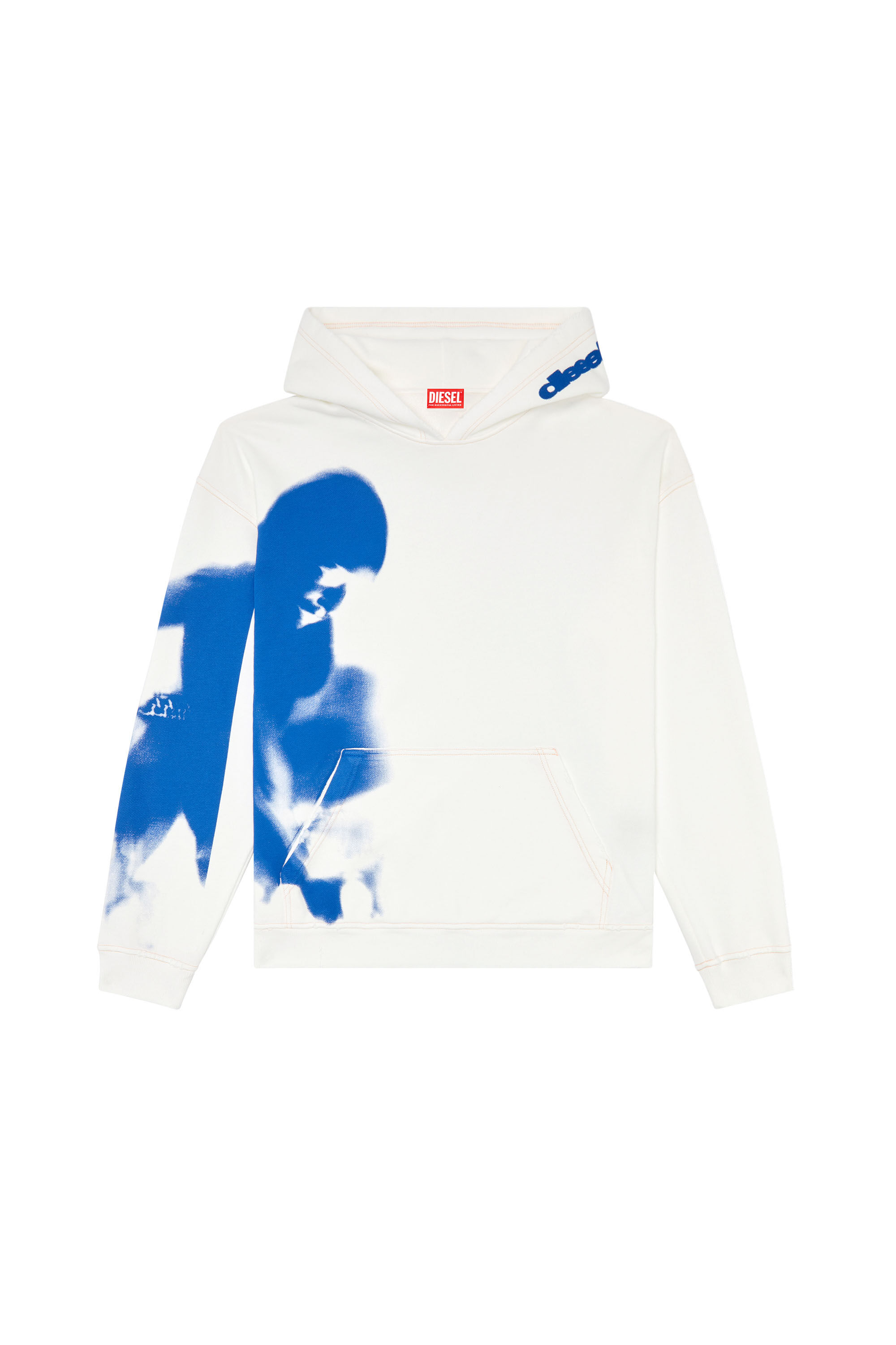 Men's Distressed hoodie with smudgy print | White | Diesel