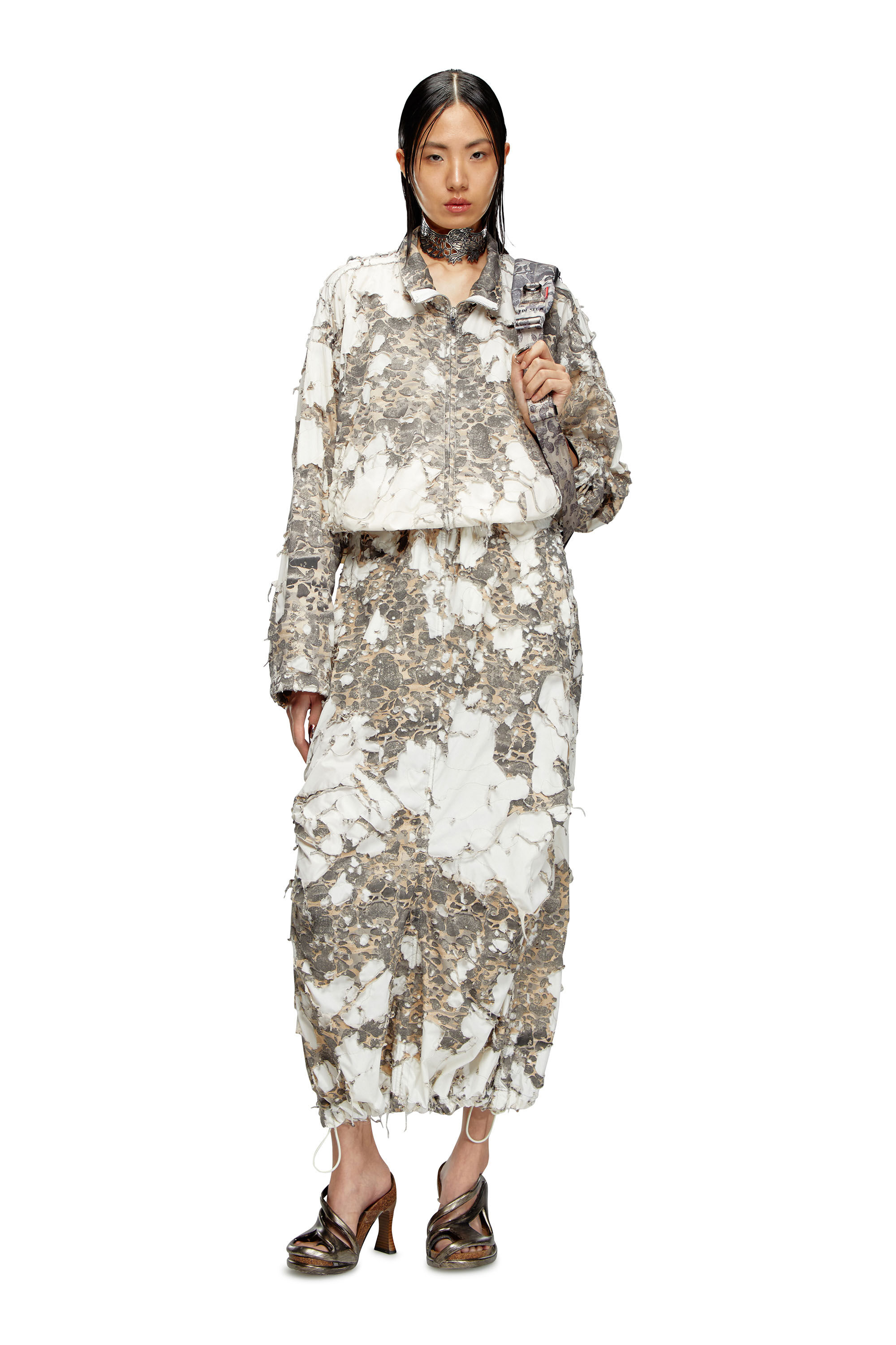 Diesel - O-HOCKYS, Female's Long skirt with destroyed camo layer in White - 1