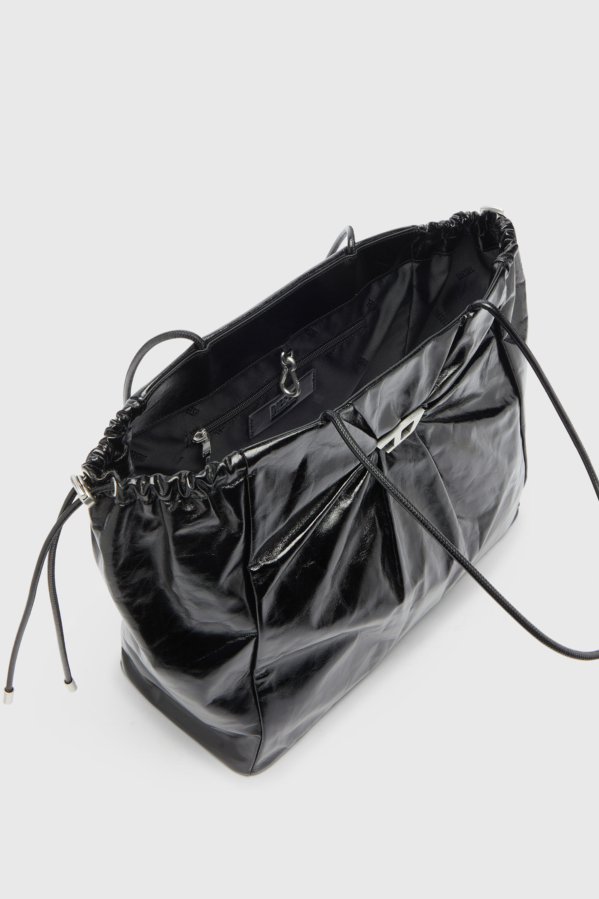 Women's Scrunch-D - Tote bag in shiny wrinkled leather | Black