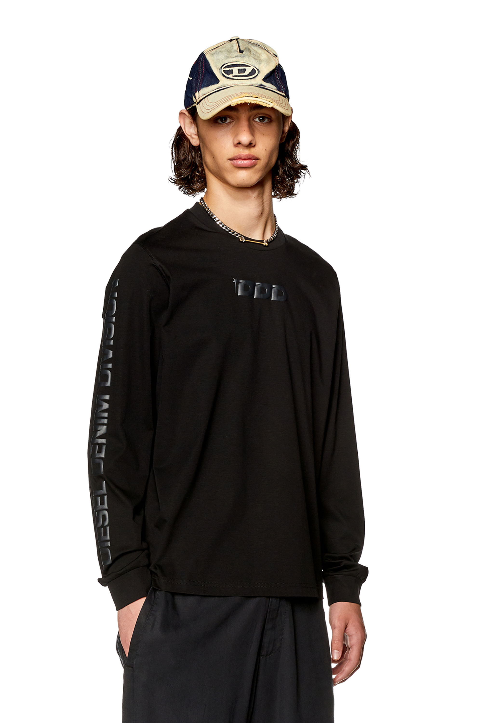 Diesel - T-MUST-LS-L4, Male's T-shirt with DDD puff print in Black - 3