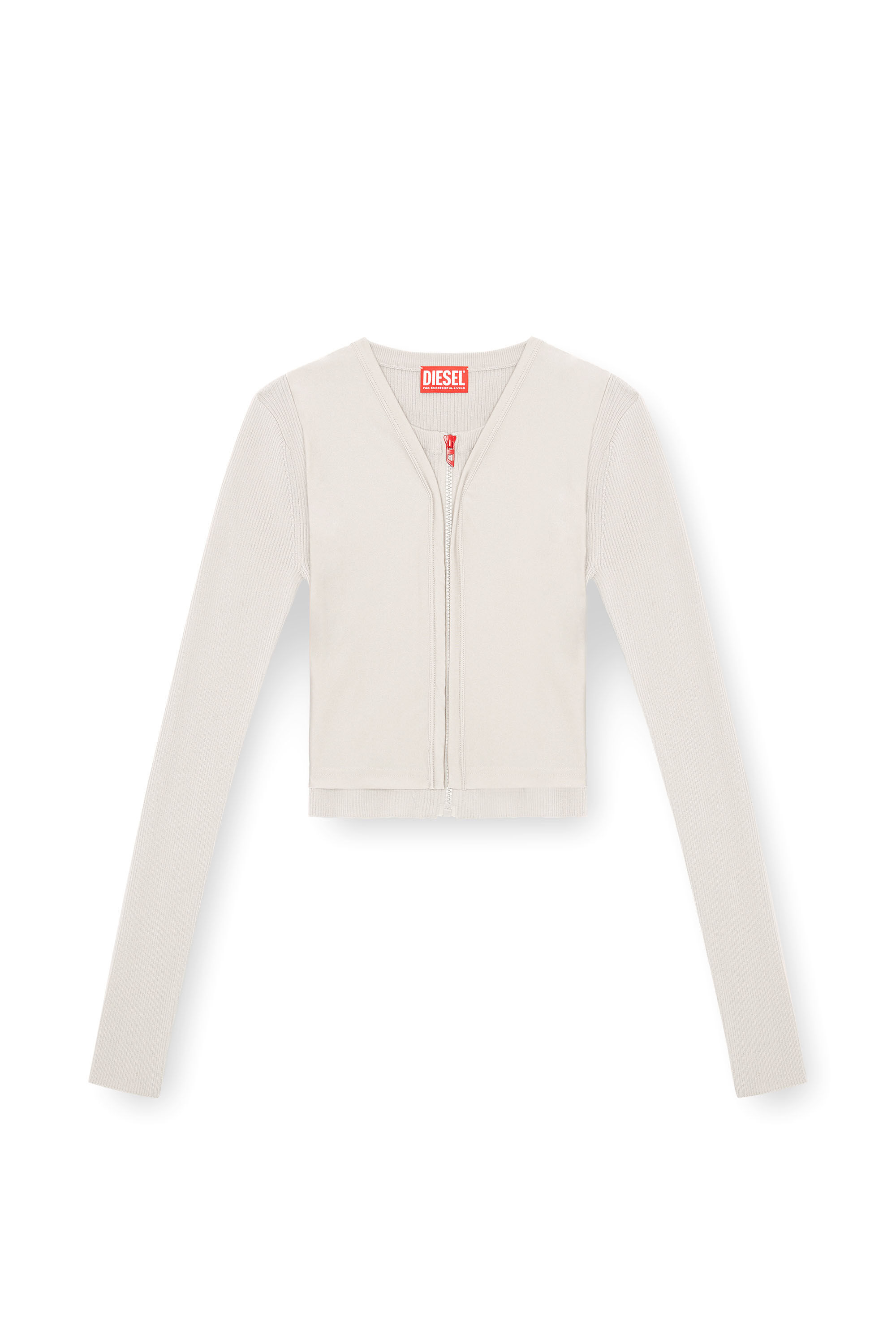 Diesel - M-ROS, Woman's Cropped wool cardigan with stretch overlay in Grey - 2