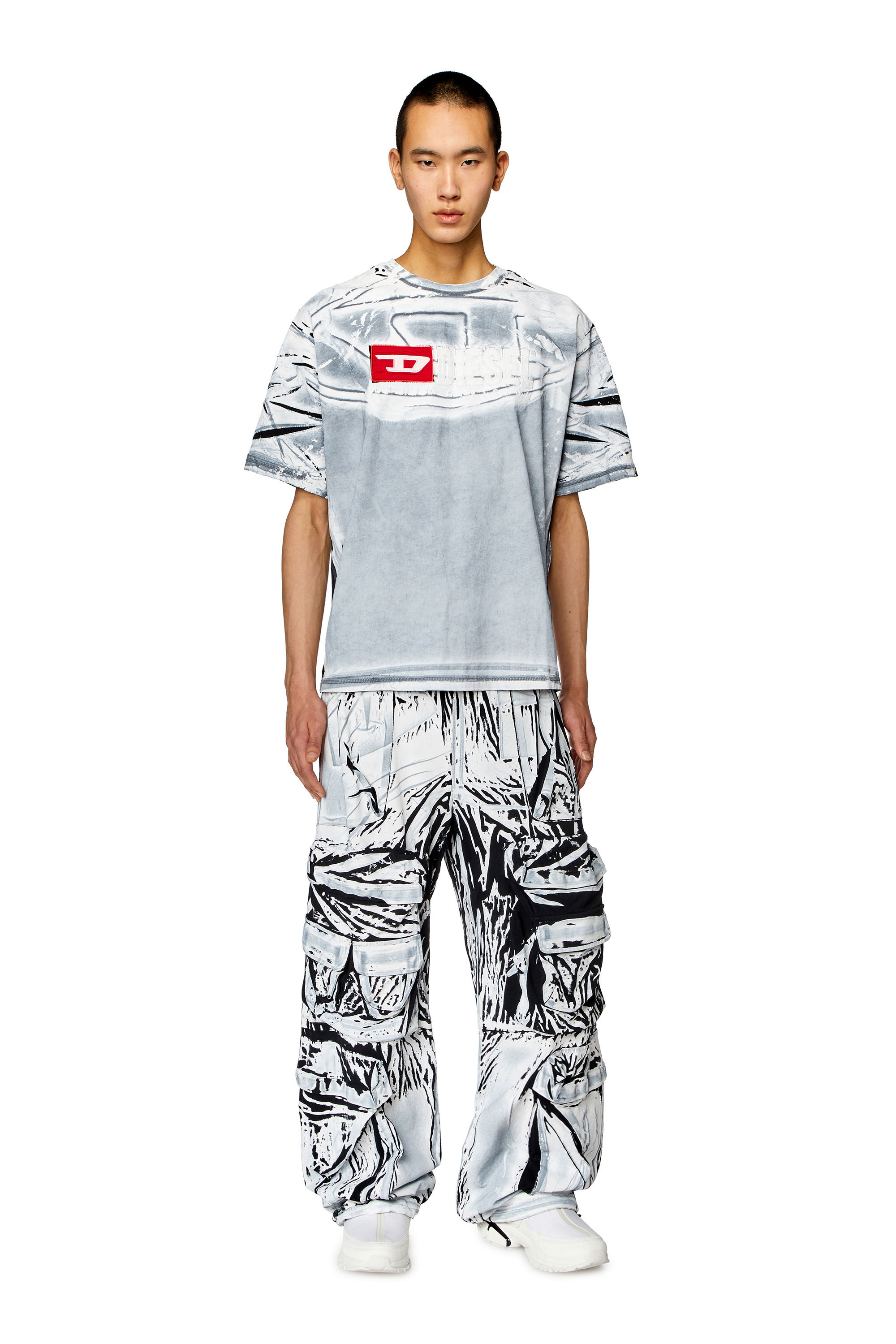Diesel - T-OX, Male's T-shirt with chalk-effect print in Blue/White - 1