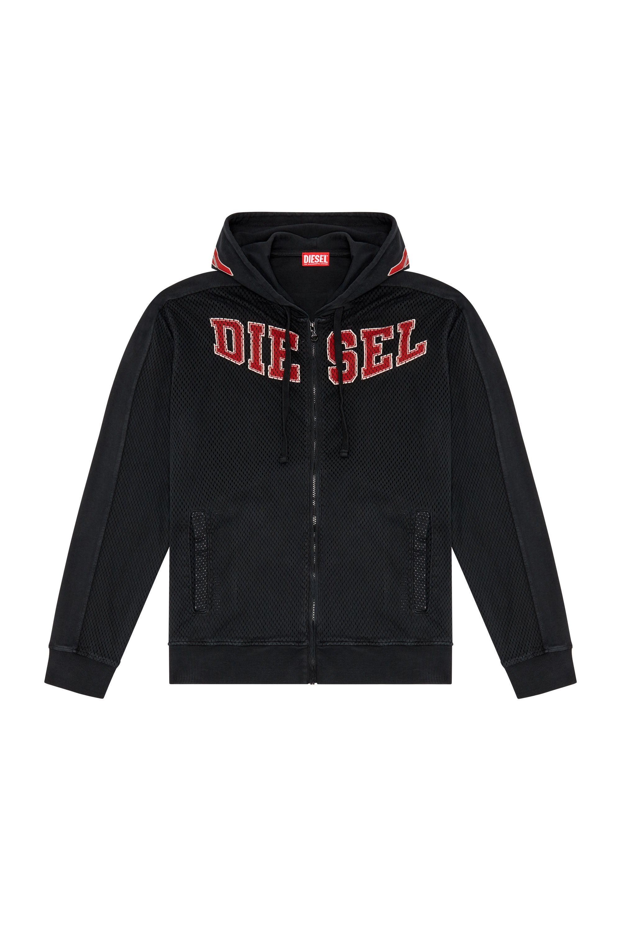 Diesel - S-CREK, Sweat-shirt à capuche zippé avec graphismes universitaires Homme in Noir - 1