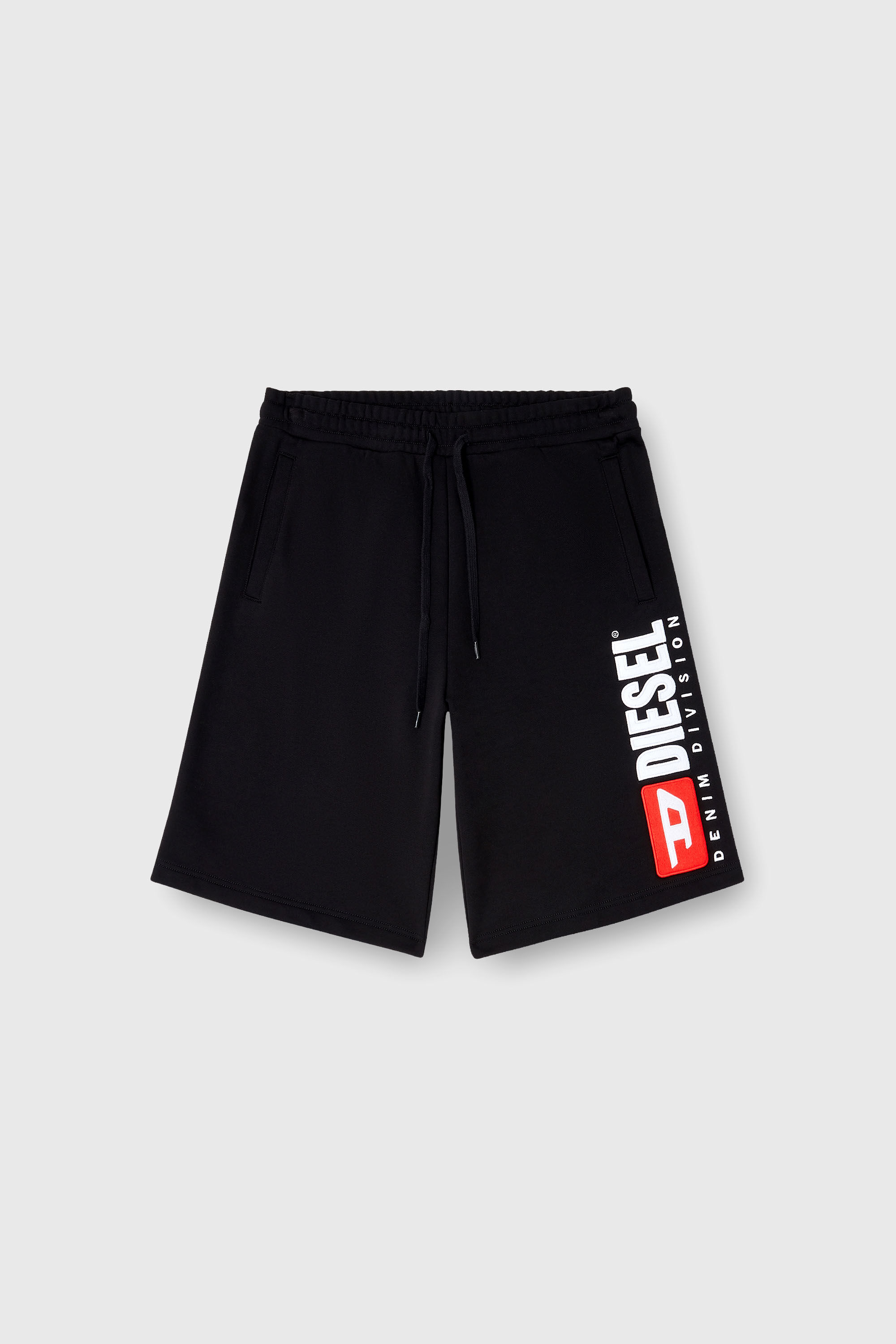 Men's Fleece shorts with maxi logo patch | Black | Diesel US