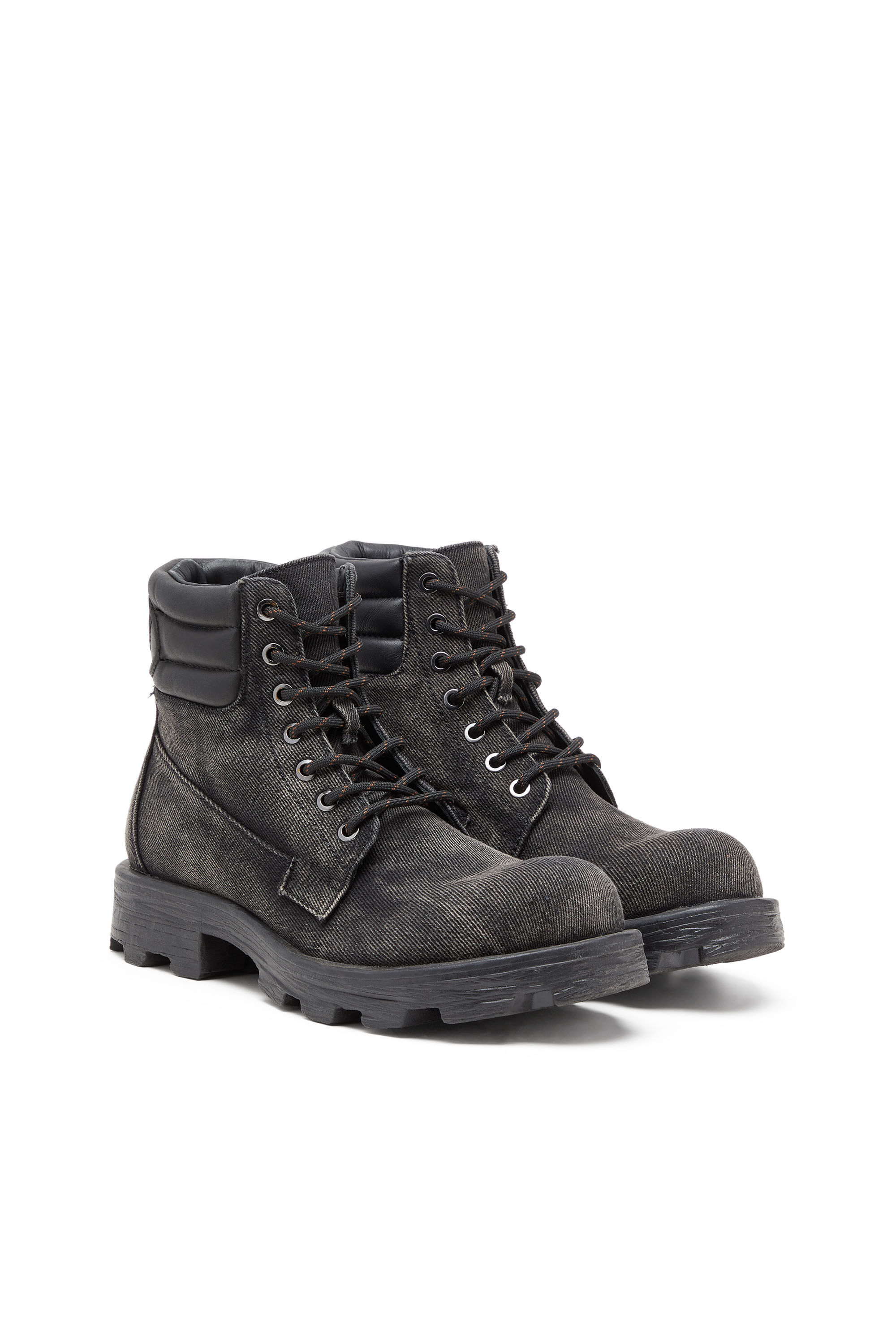 Women's D-Hammer-Combat boots in denim and leather | Grey | Diesel