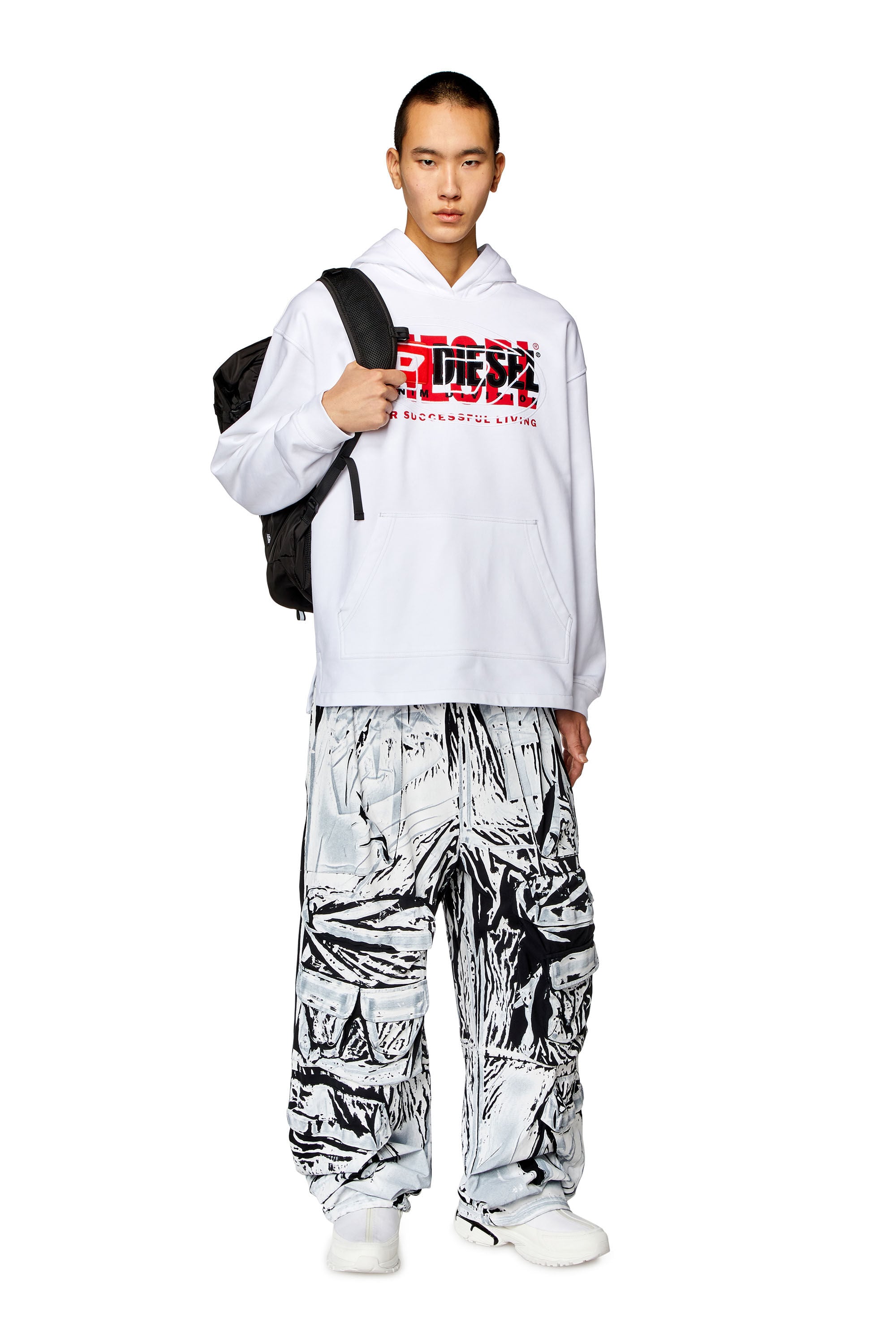 Men's Hoodie with layered logos | White | Diesel US