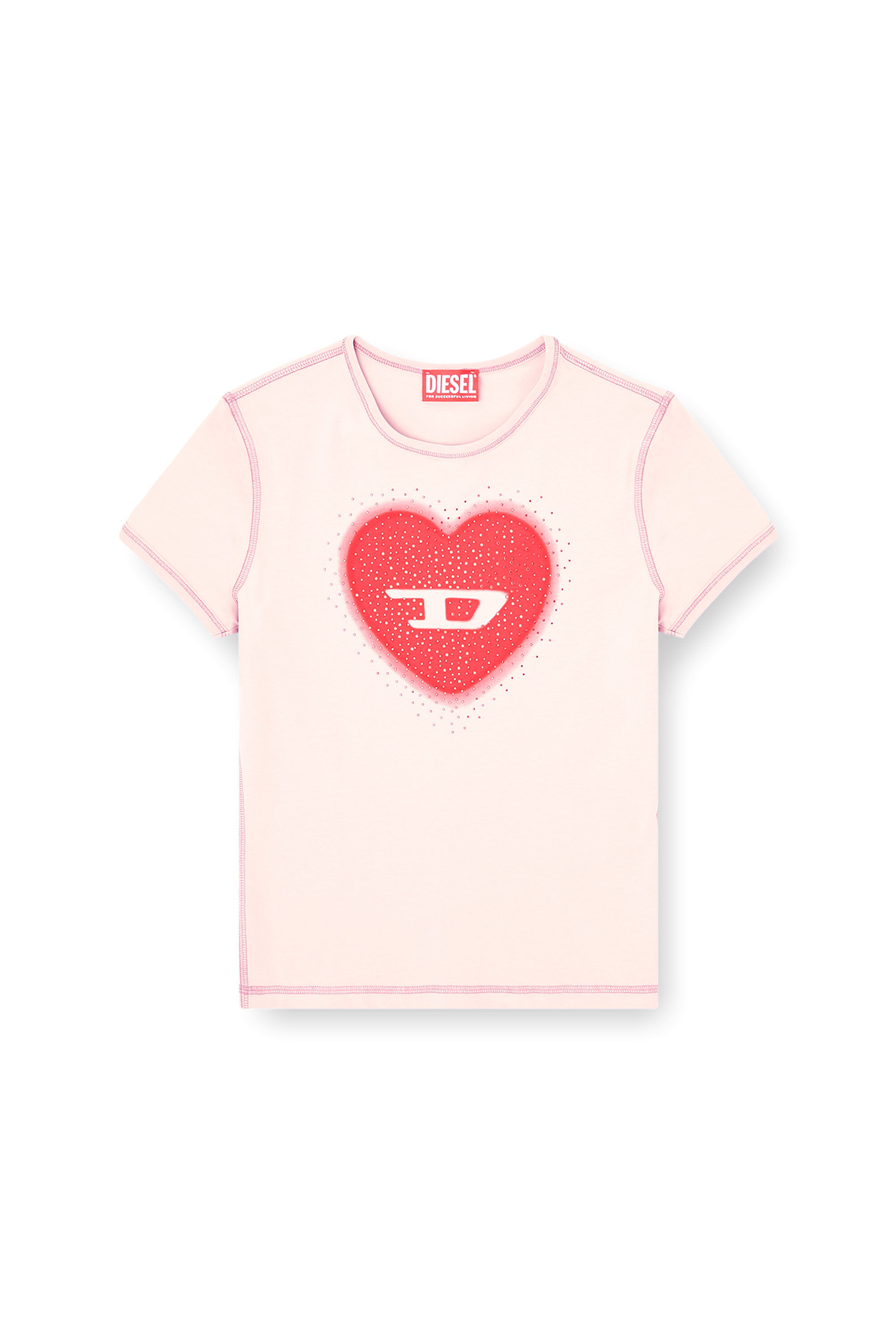 DIESEL ピンク ハートロゴ 半袖Tシャツ Women's Slim T-shirt with heart print and studs | Pink | Diesel