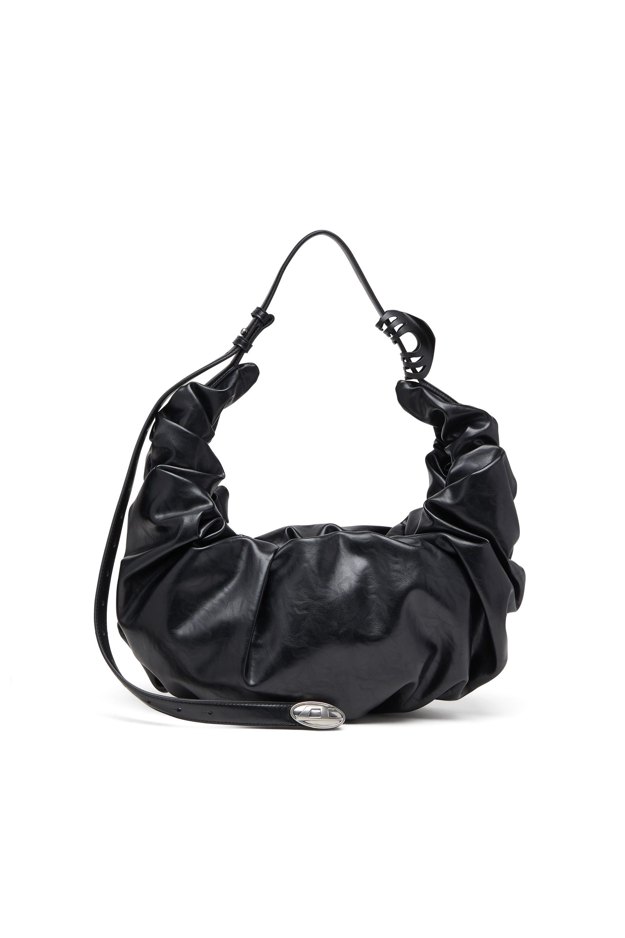 Diesel - GRAB-D HOBO L, Female's Grab-D L-Large scrunched hobo bag in shiny PU in Black - 1