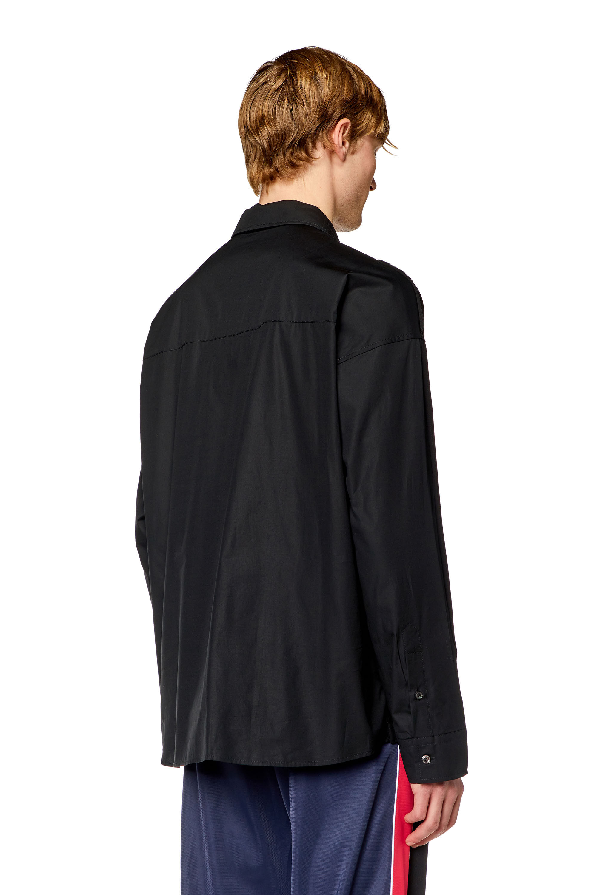 Diesel - S-GANDER-R, Man's Half-zip shirt in jersey and poplin in Black - 4